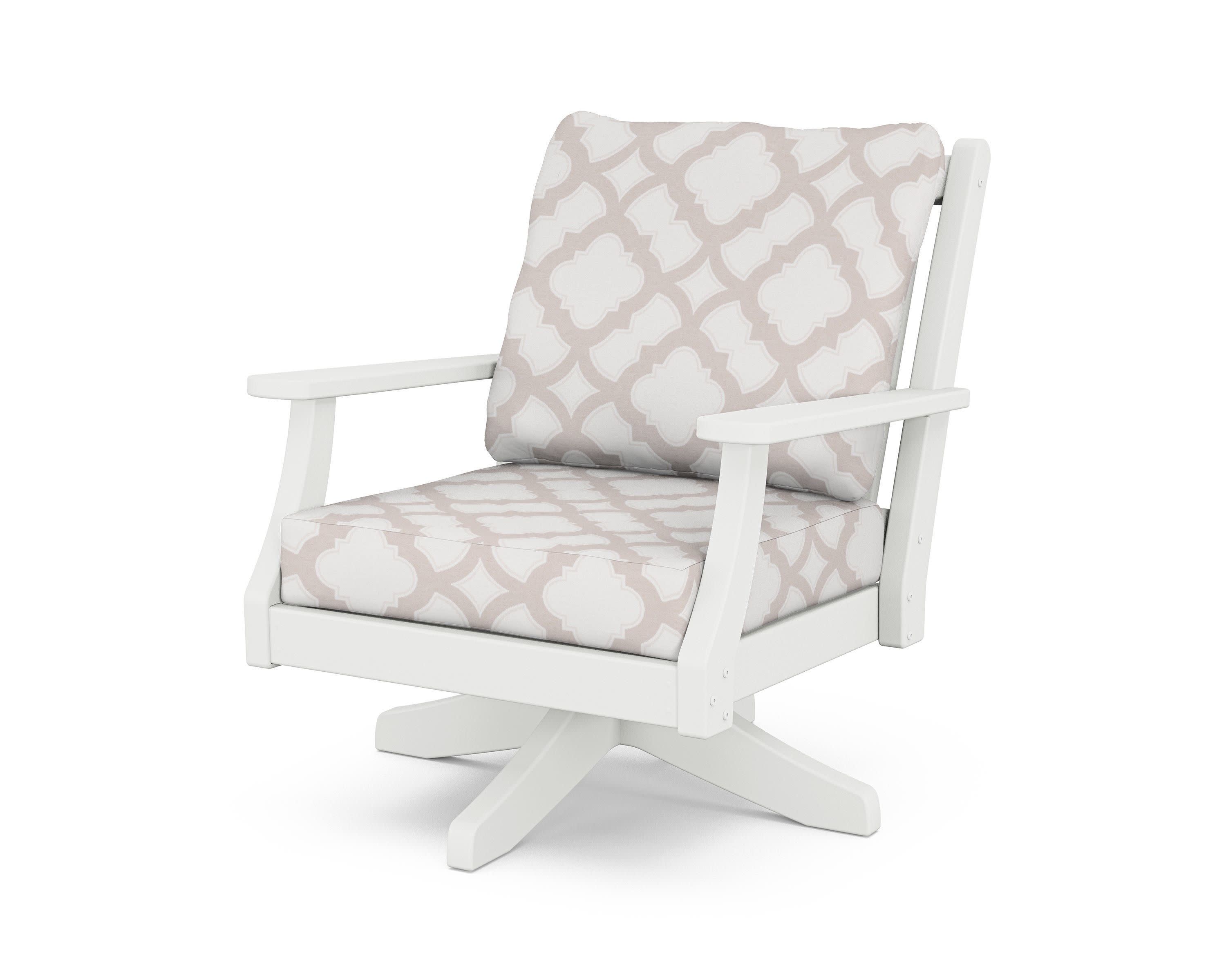 Wovendale Deep Seating Swivel Chair in White / Trellis Dune Burlap