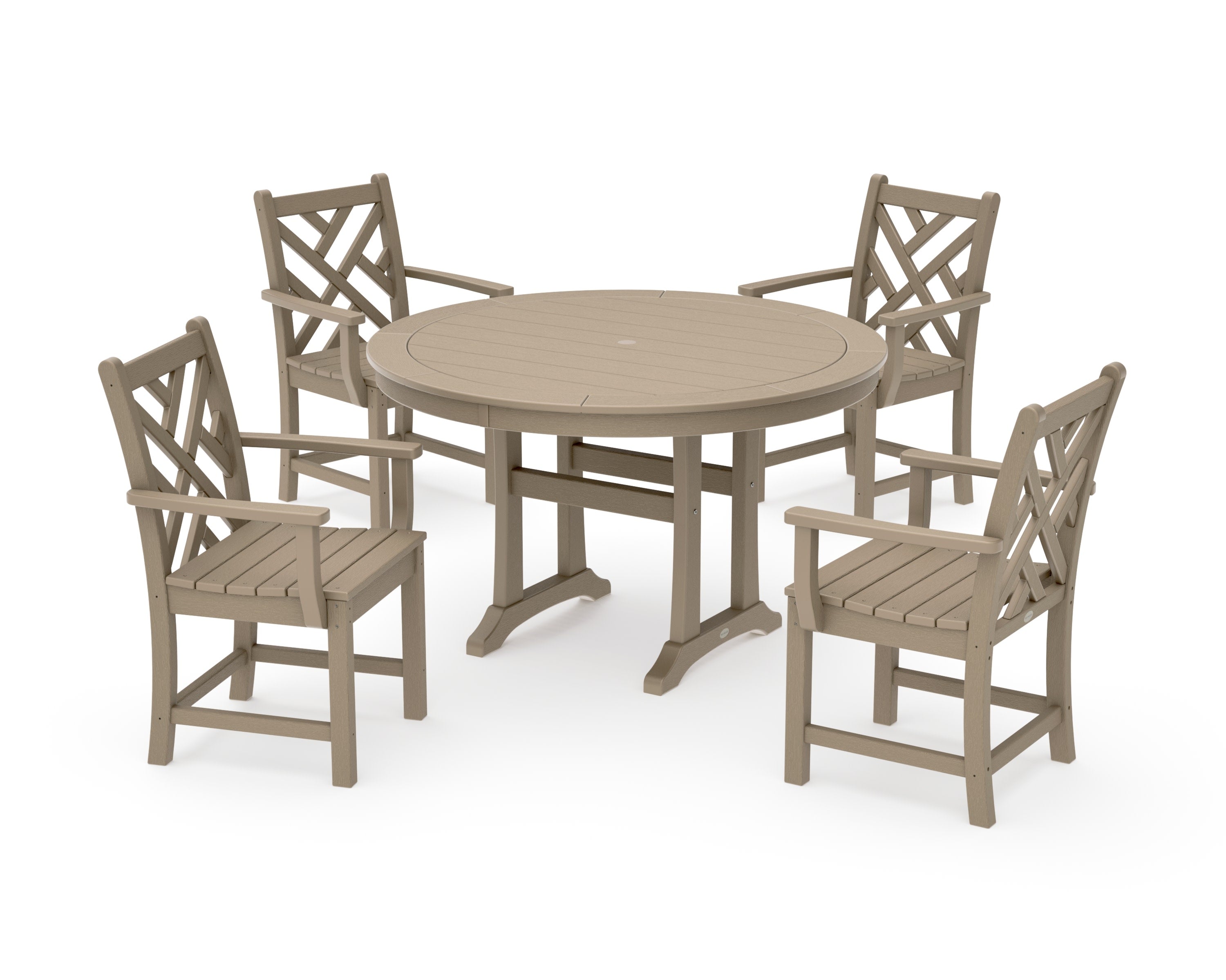 Chippendale 5-Piece Nautical Trestle Dining Arm Chair Set in Vintage Sahara