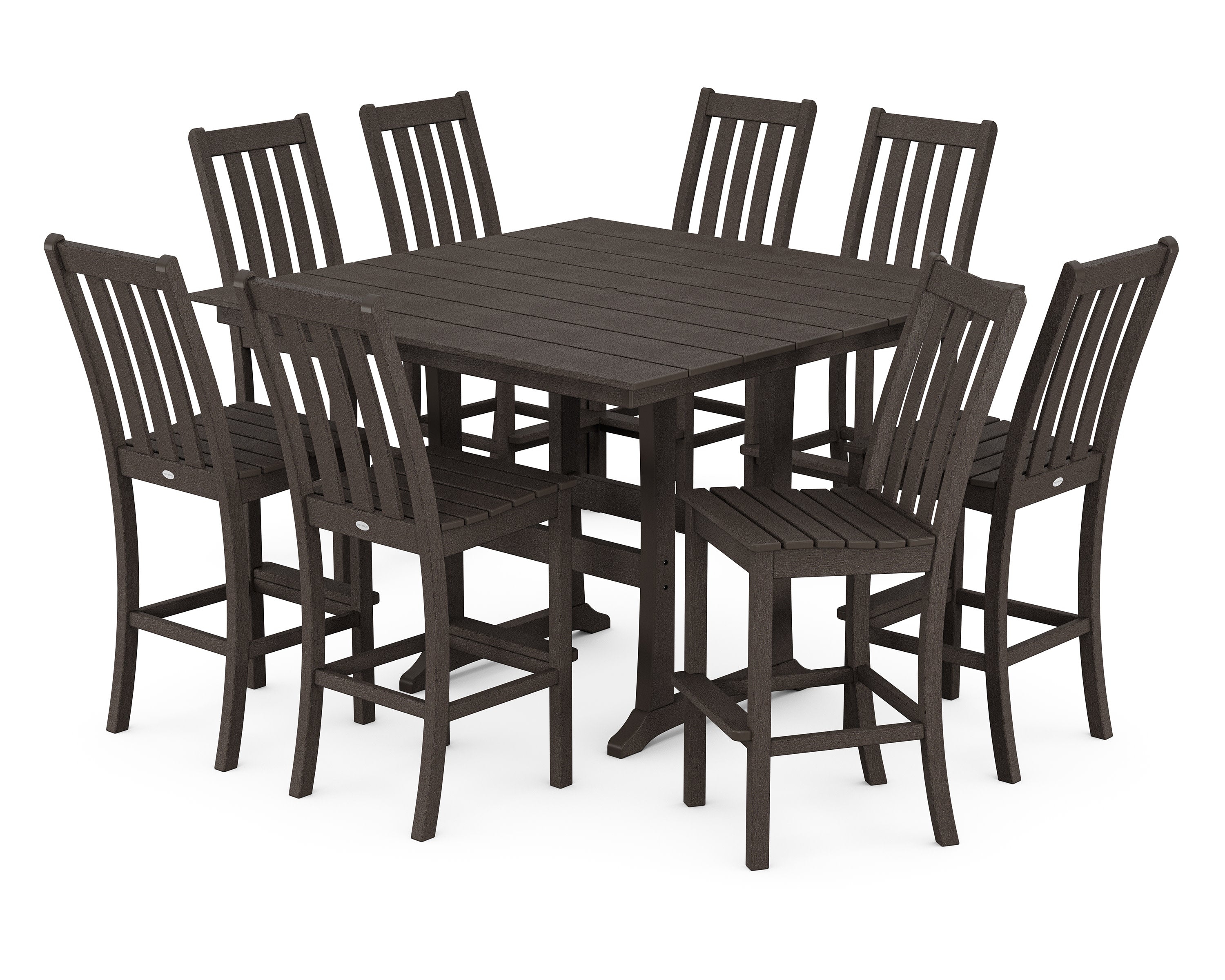 Vineyard 9-Piece Farmhouse Trestle Bar Set in Vintage Coffee
