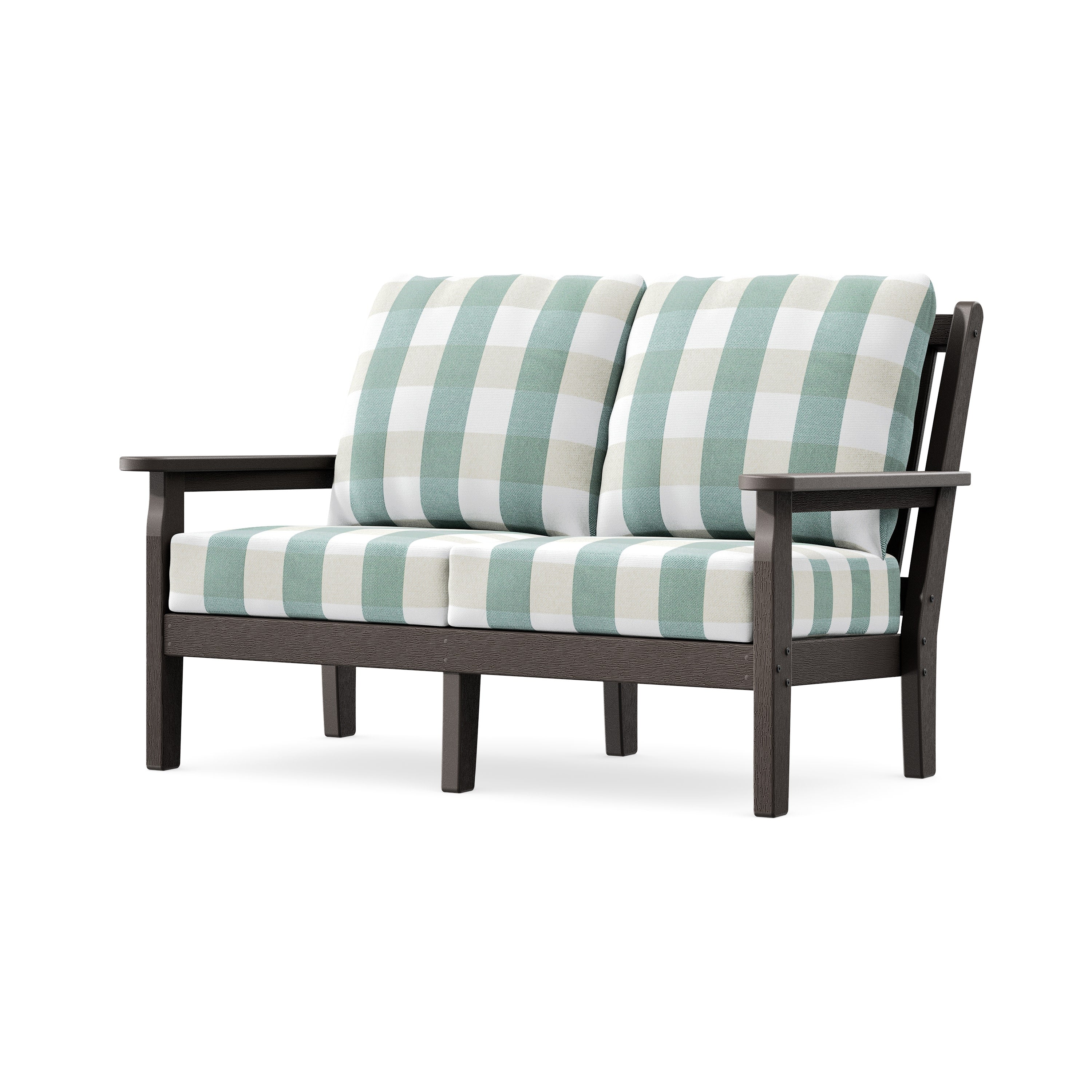Chippendale Deep Seating Loveseat in Vintage Coffee / Buffalo Plaid Glacier Spa