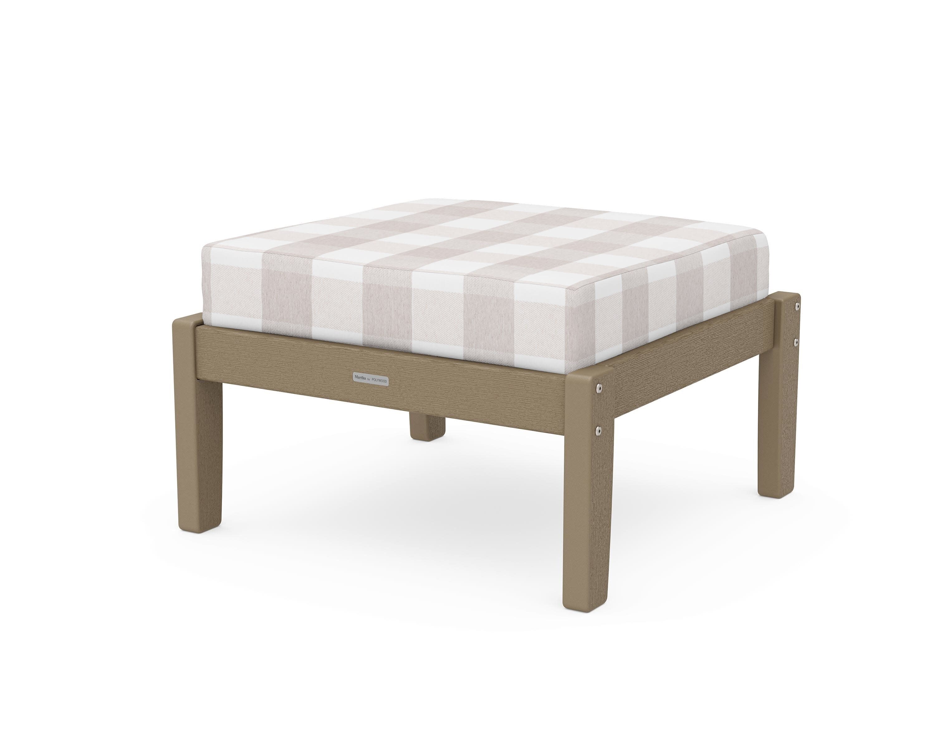Chinoiserie Deep Seating Ottoman in Vintage Sahara / Buffalo Plaid Dune Burlap