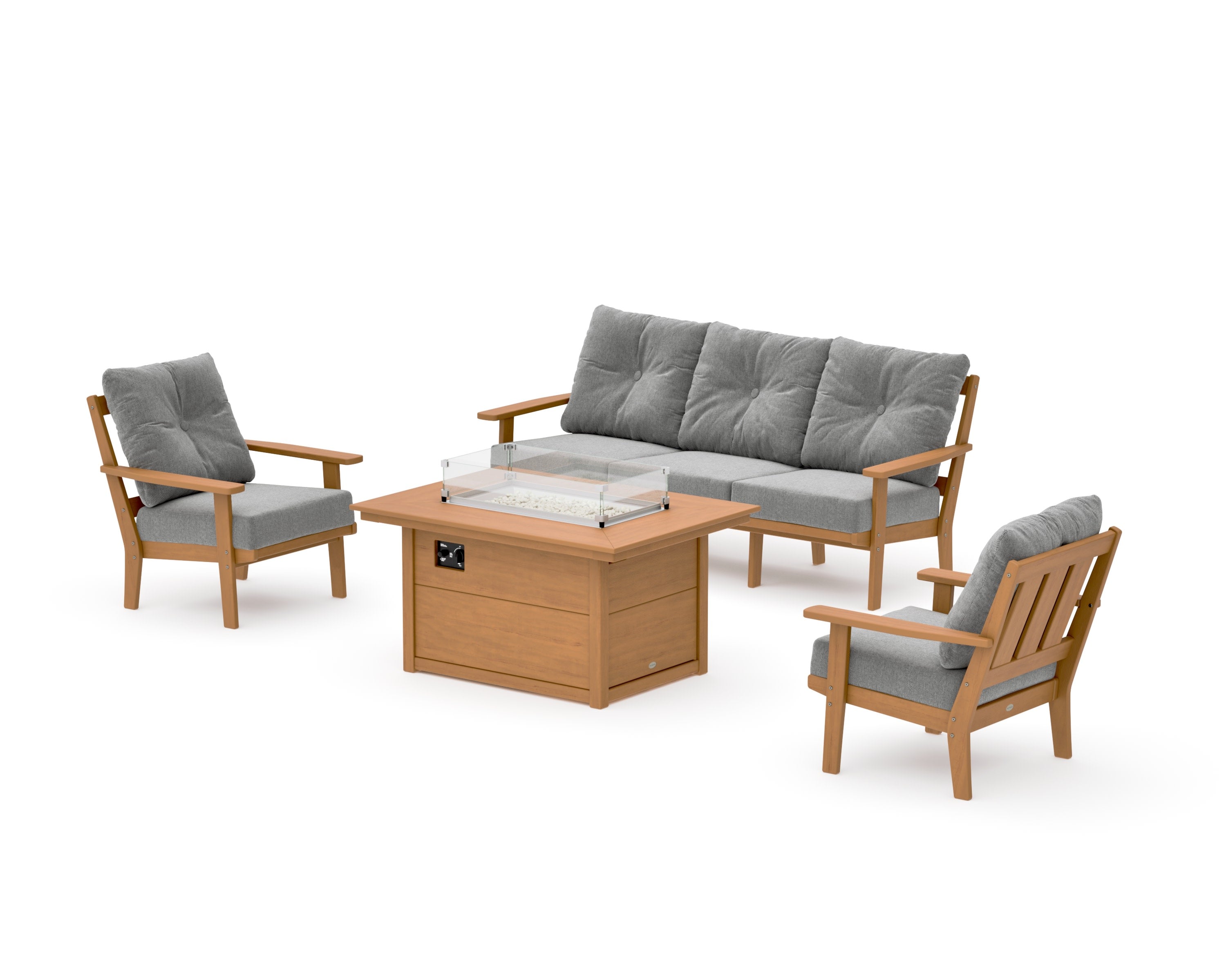 Oxford Deep Seating Fire Pit Table Set in Natural / Grey Mist