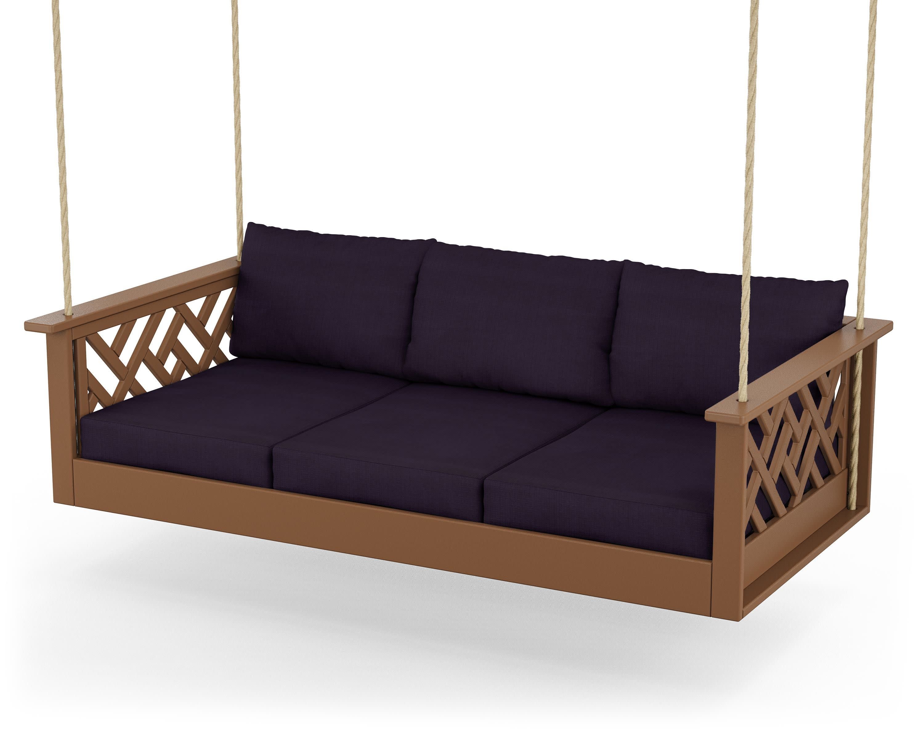 Chippendale Daybed Swing in Teak / Navy Linen