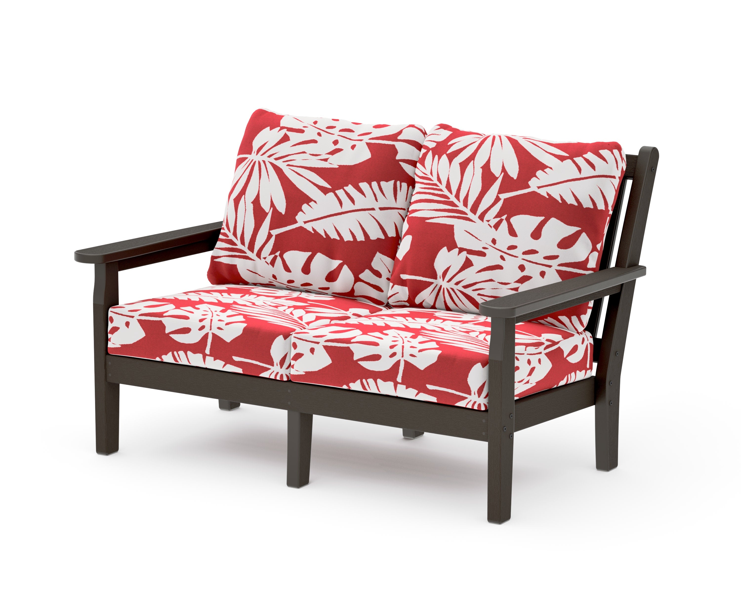 Chippendale Deep Seating Loveseat in Vintage Coffee / Leaf Crimson