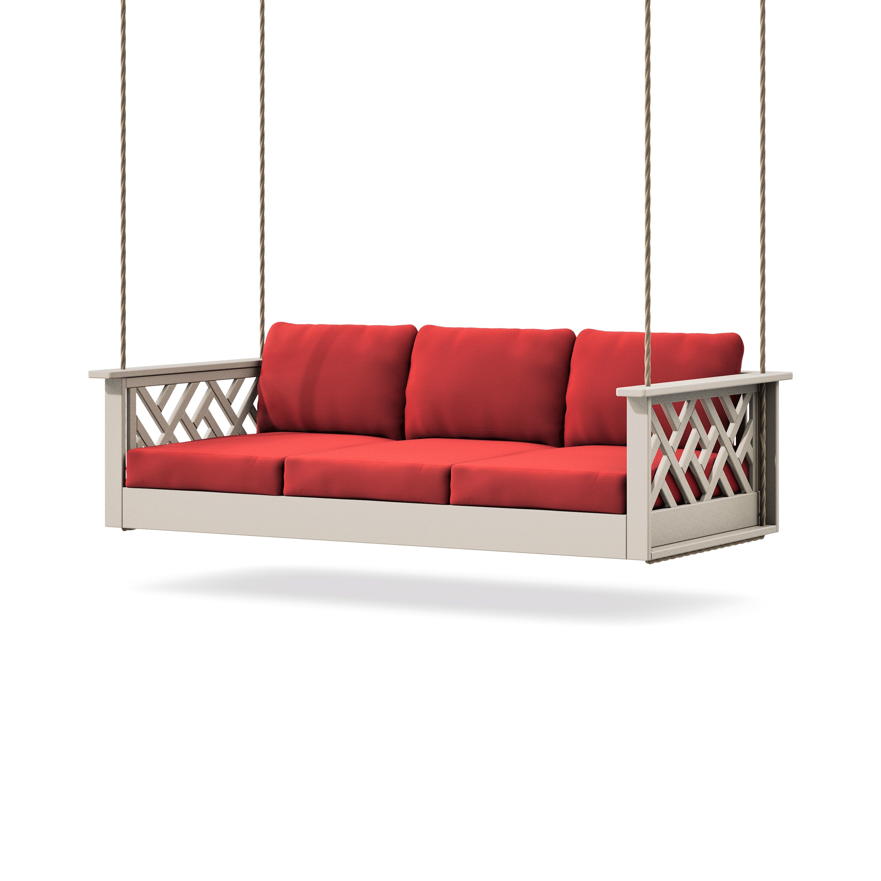 Chippendale Daybed Swing in Sand / Crimson Linen