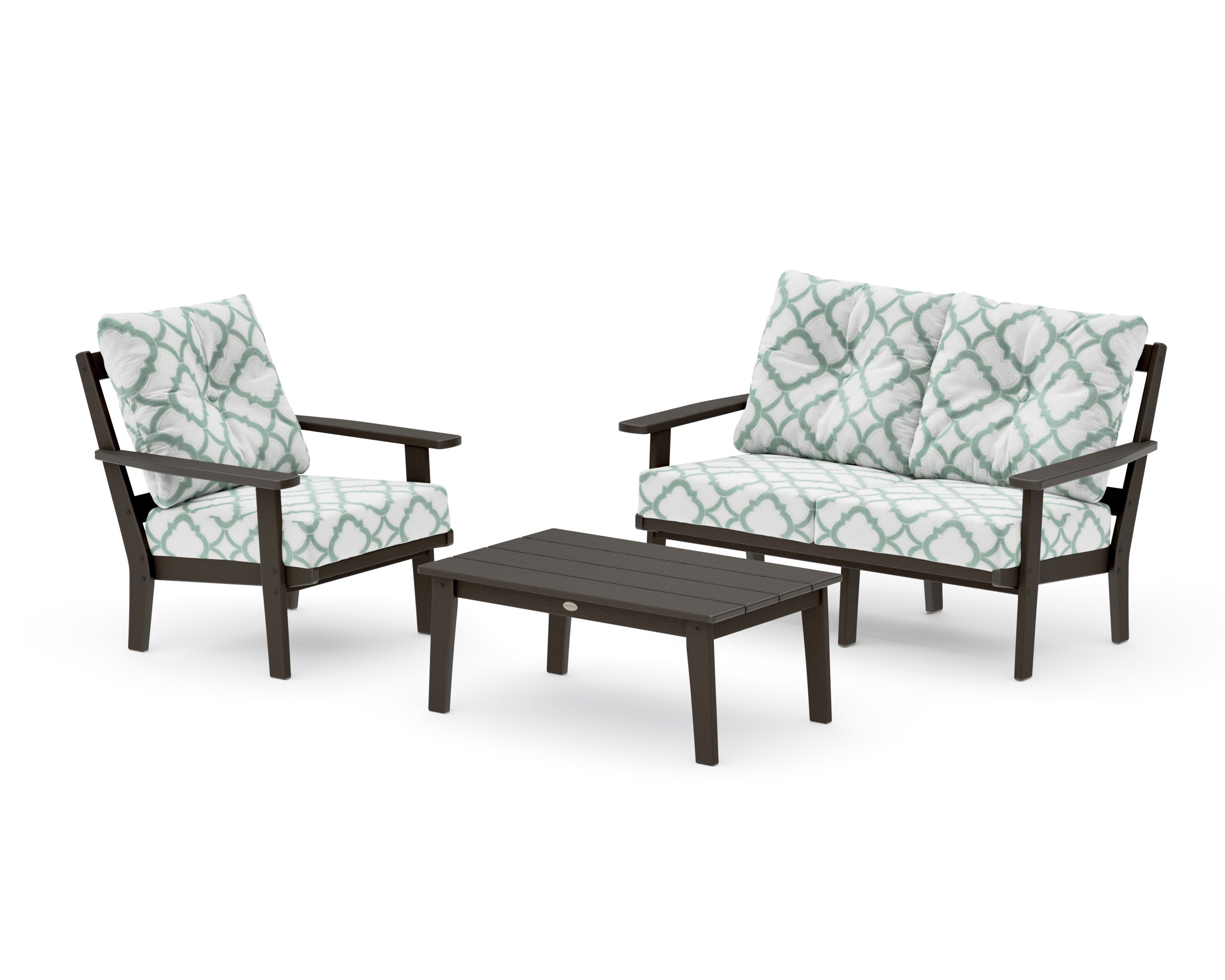 Oxford 3-Piece Deep Seating Set with Loveseat in Vintage Coffee / Trellis Glacier Spa