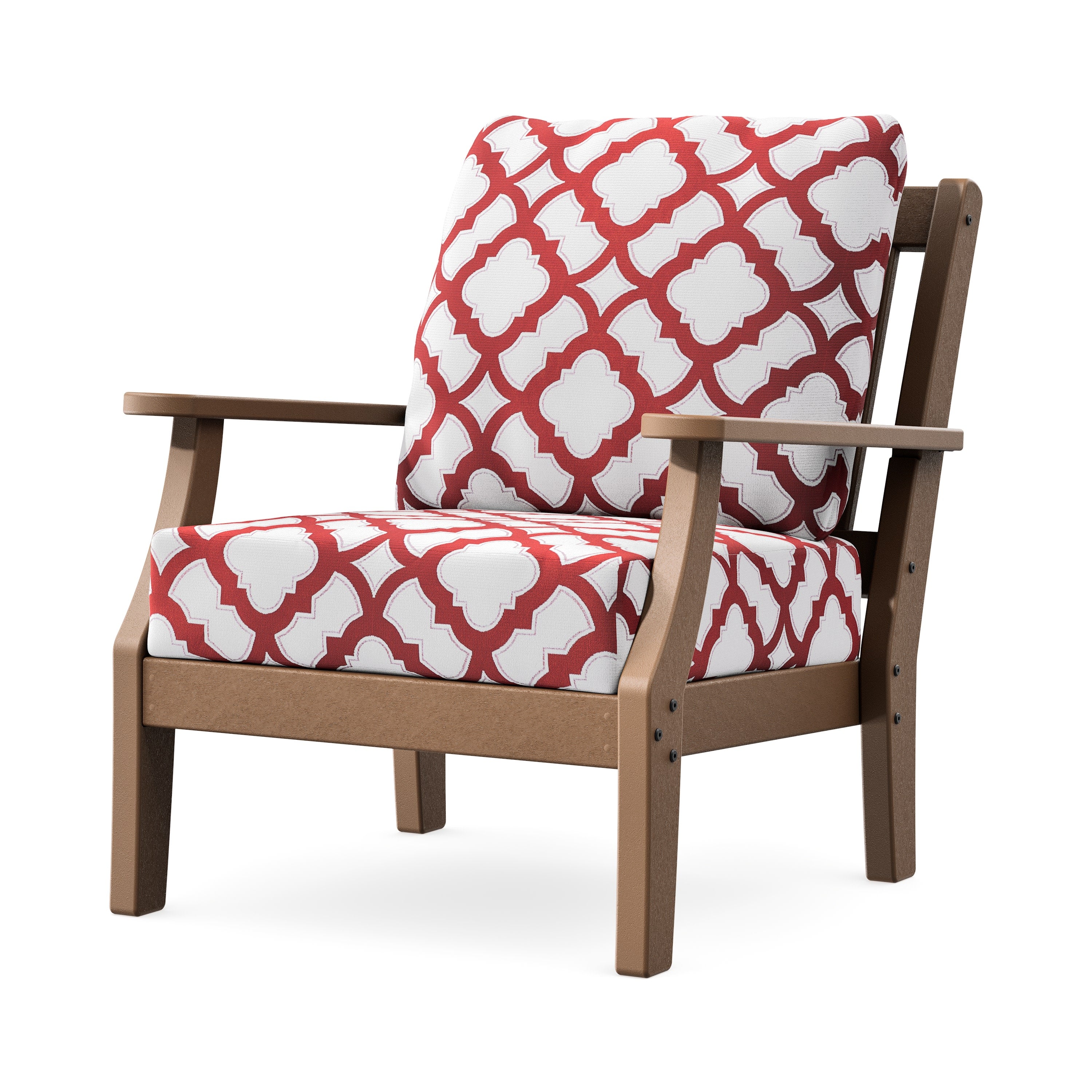 Chinoiserie Deep Seating Chair in Teak / Trellis Crimson