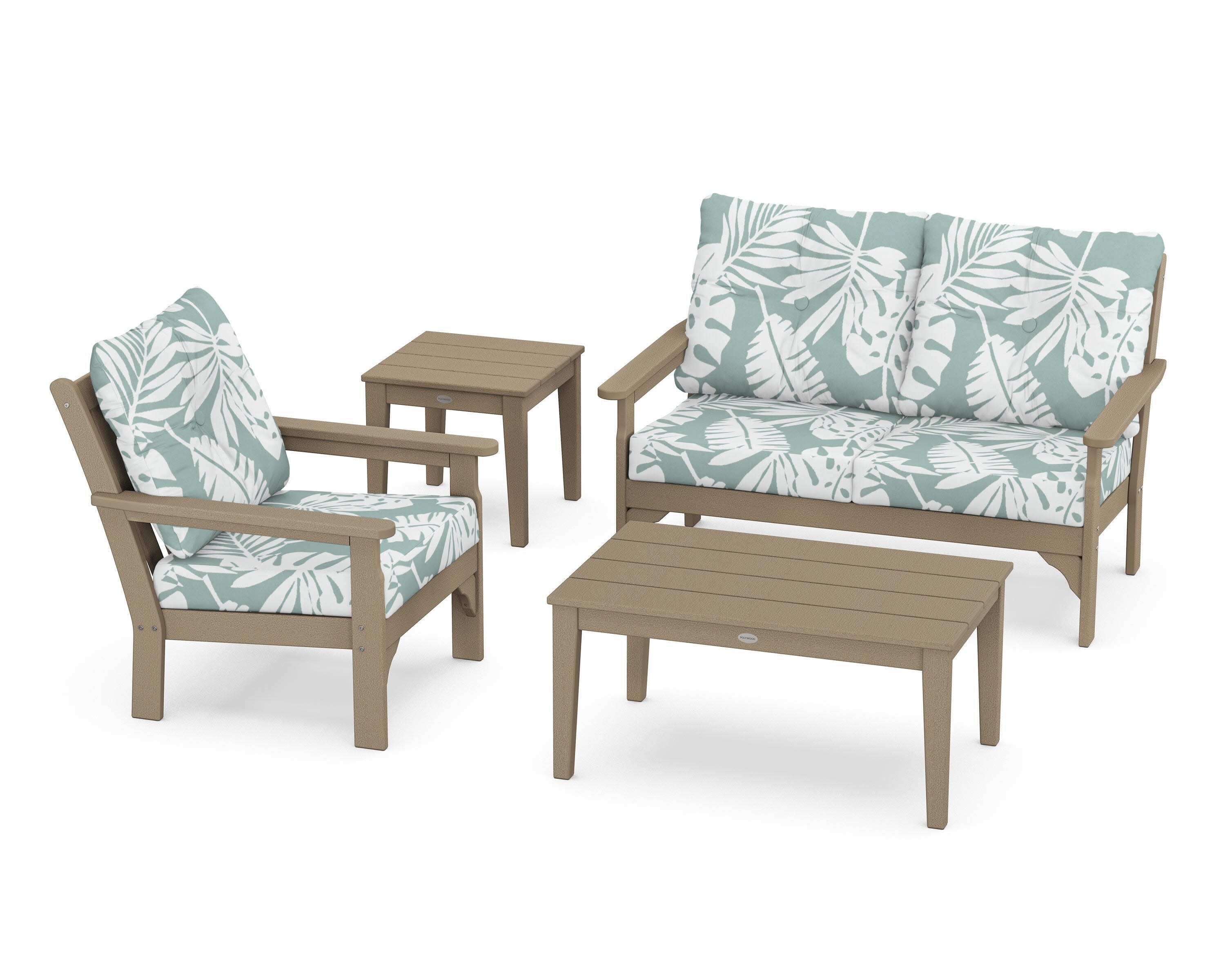 Vineyard 4-Piece Deep Seating Set in Vintage Sahara / Leaf Glacier Spa