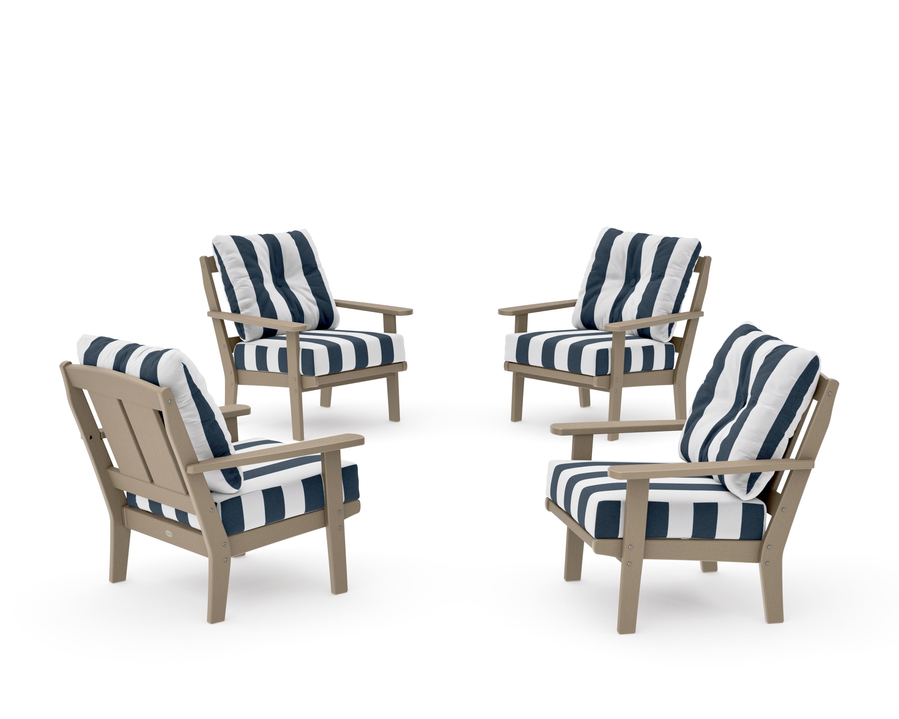 Mission 5-Piece Deep Seating Set with Fire Pit Table in Vintage Sahara / Cabana Stripe Marine Indigo