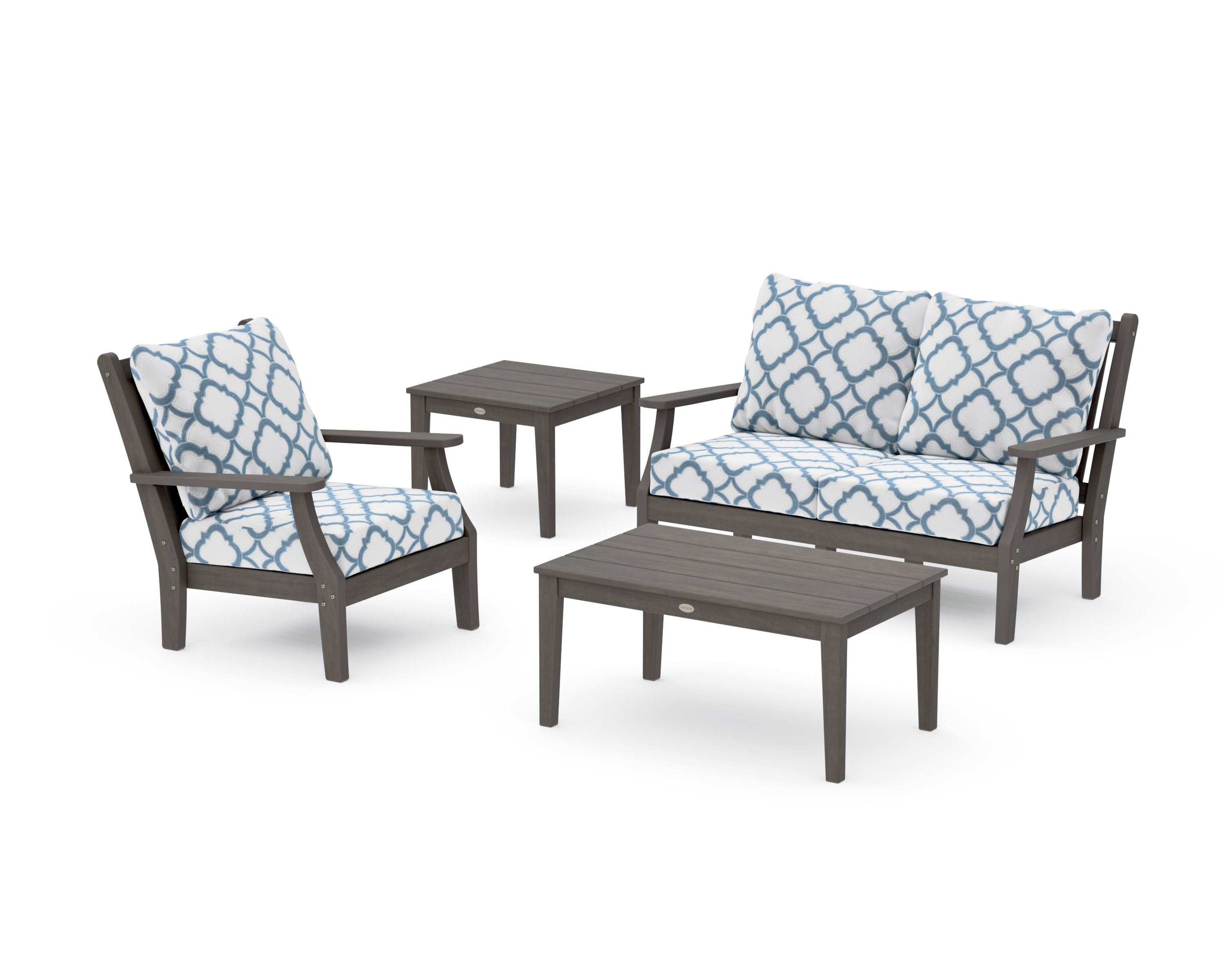 Wovendale 4-Piece Deep Seating Set in Driftwood / Trellis Sky Blue