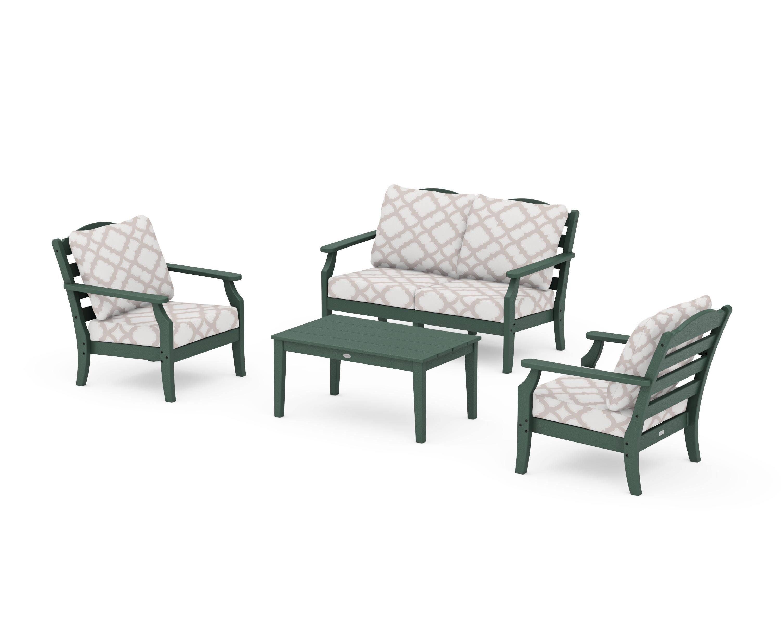 Savannah 4-Piece Deep Seating Set with Loveseat in Green / Trellis Dune Burlap