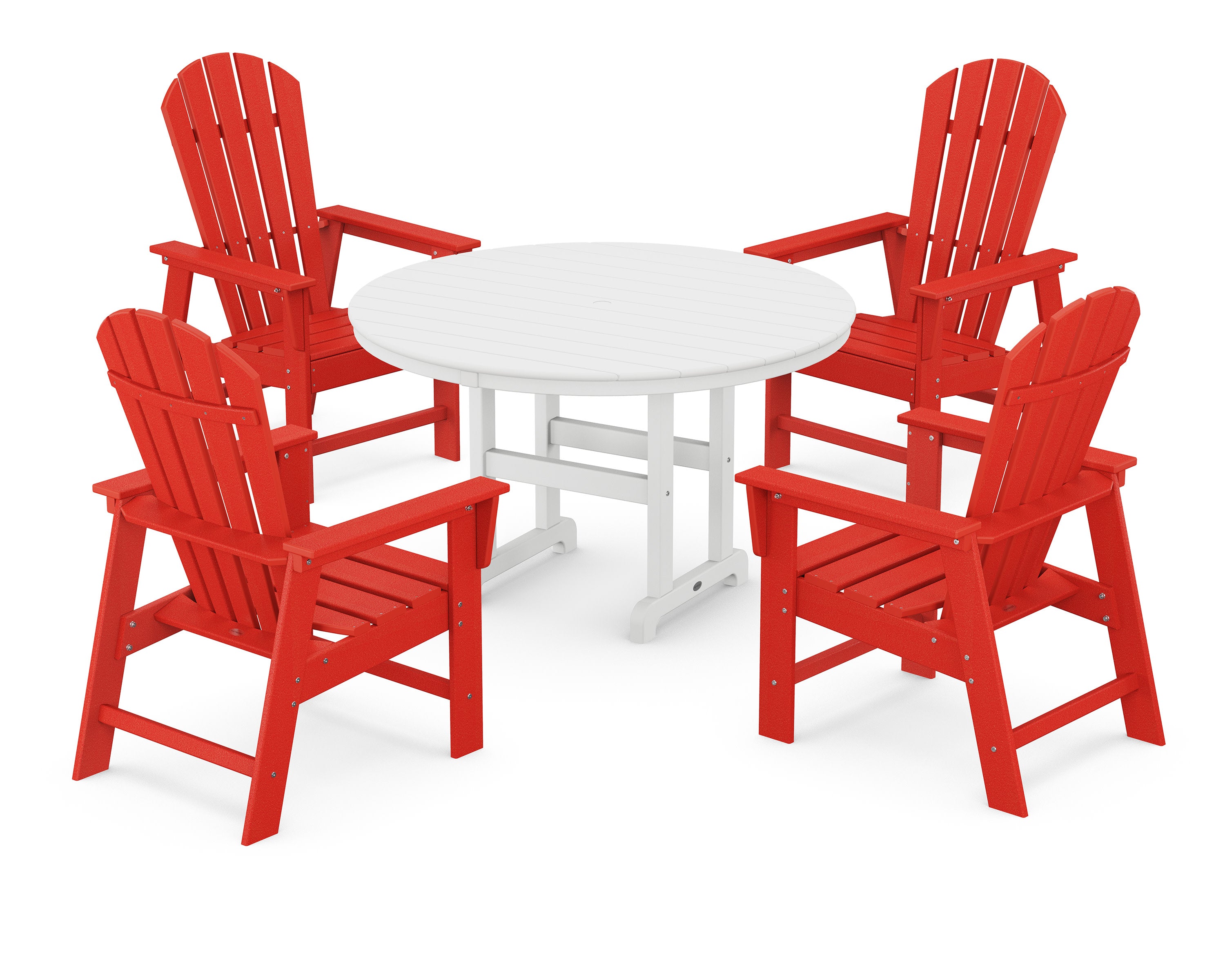 South Beach 5-Piece Round Farmhouse Dining Set in Sunset Red / White