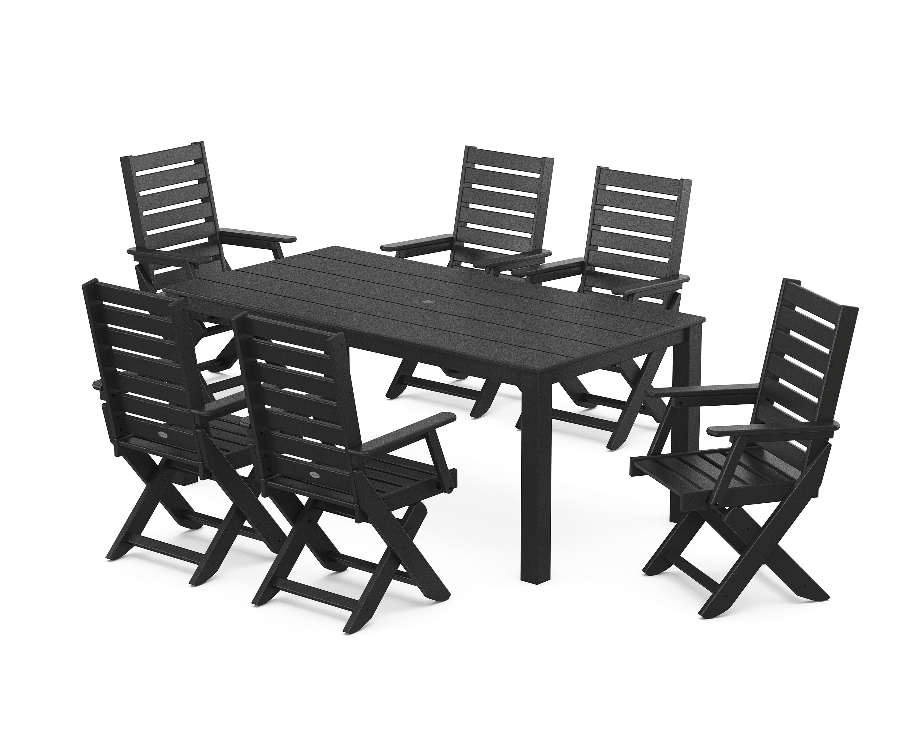 Captain Folding Chair 7-Piece Parsons Dining Set in Black