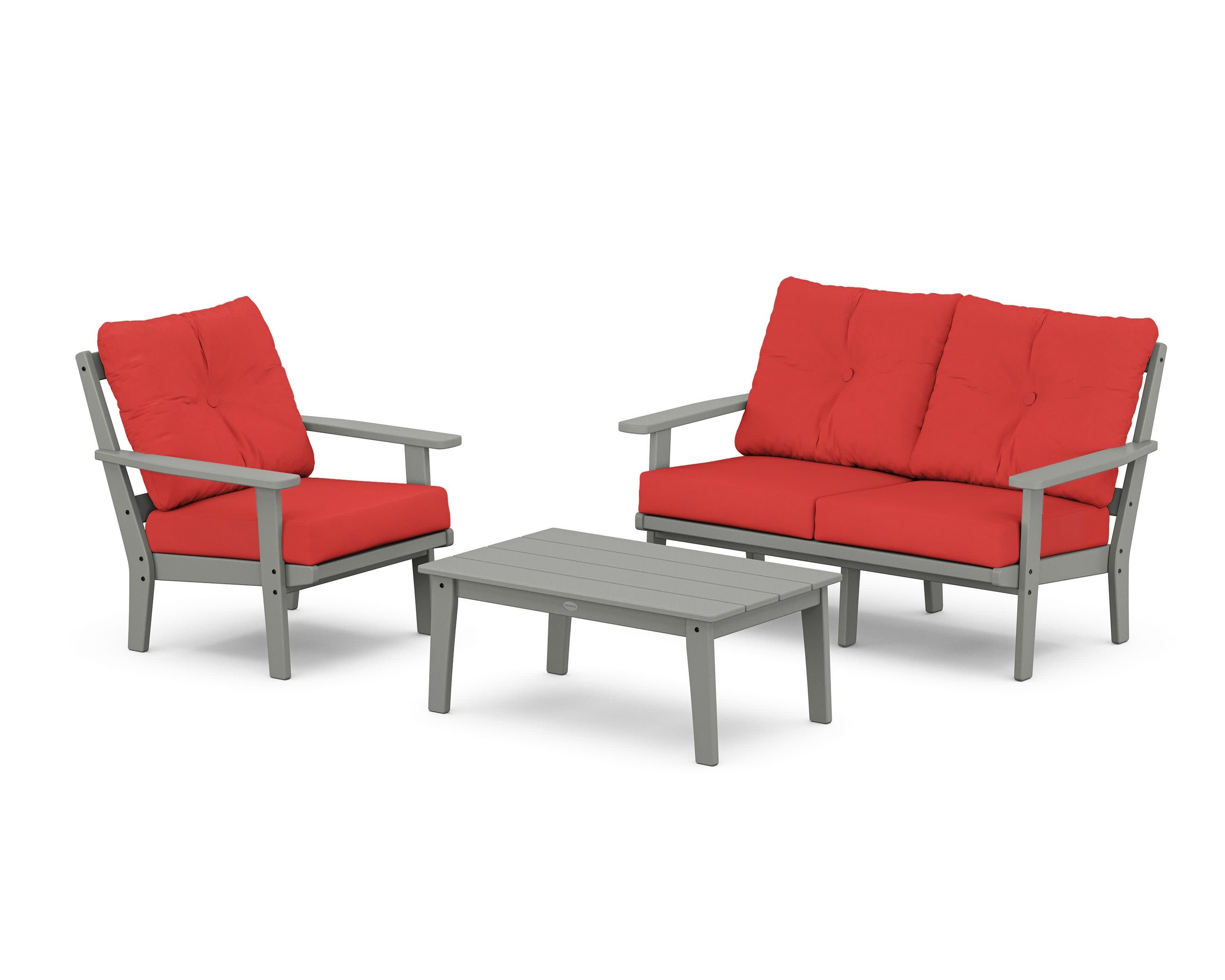 Oxford 3-Piece Deep Seating Set with Loveseat in Slate Grey / Crimson Linen