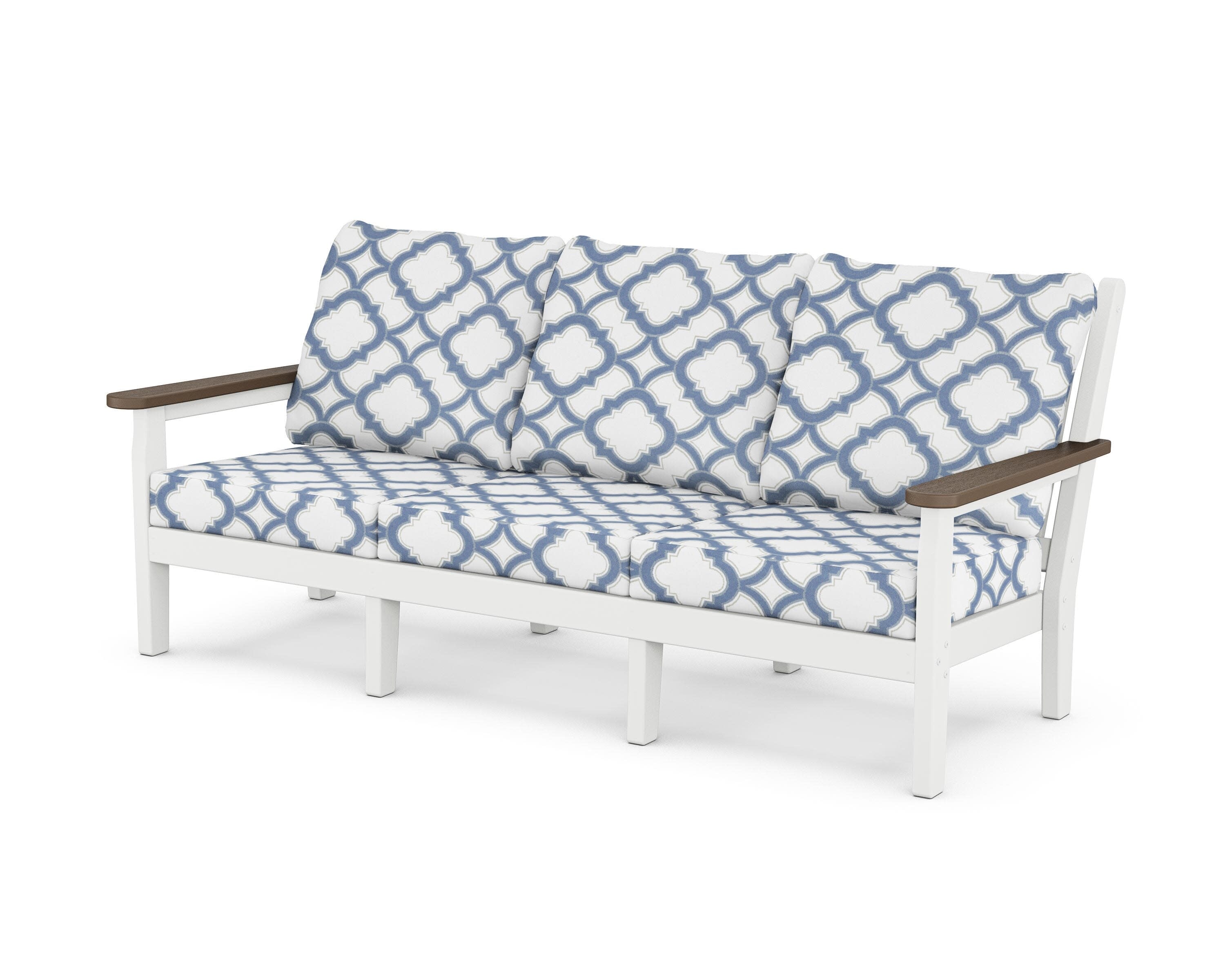 Chippendale Deep Seating Sofa in White / Kona / Trellis Sky Blue