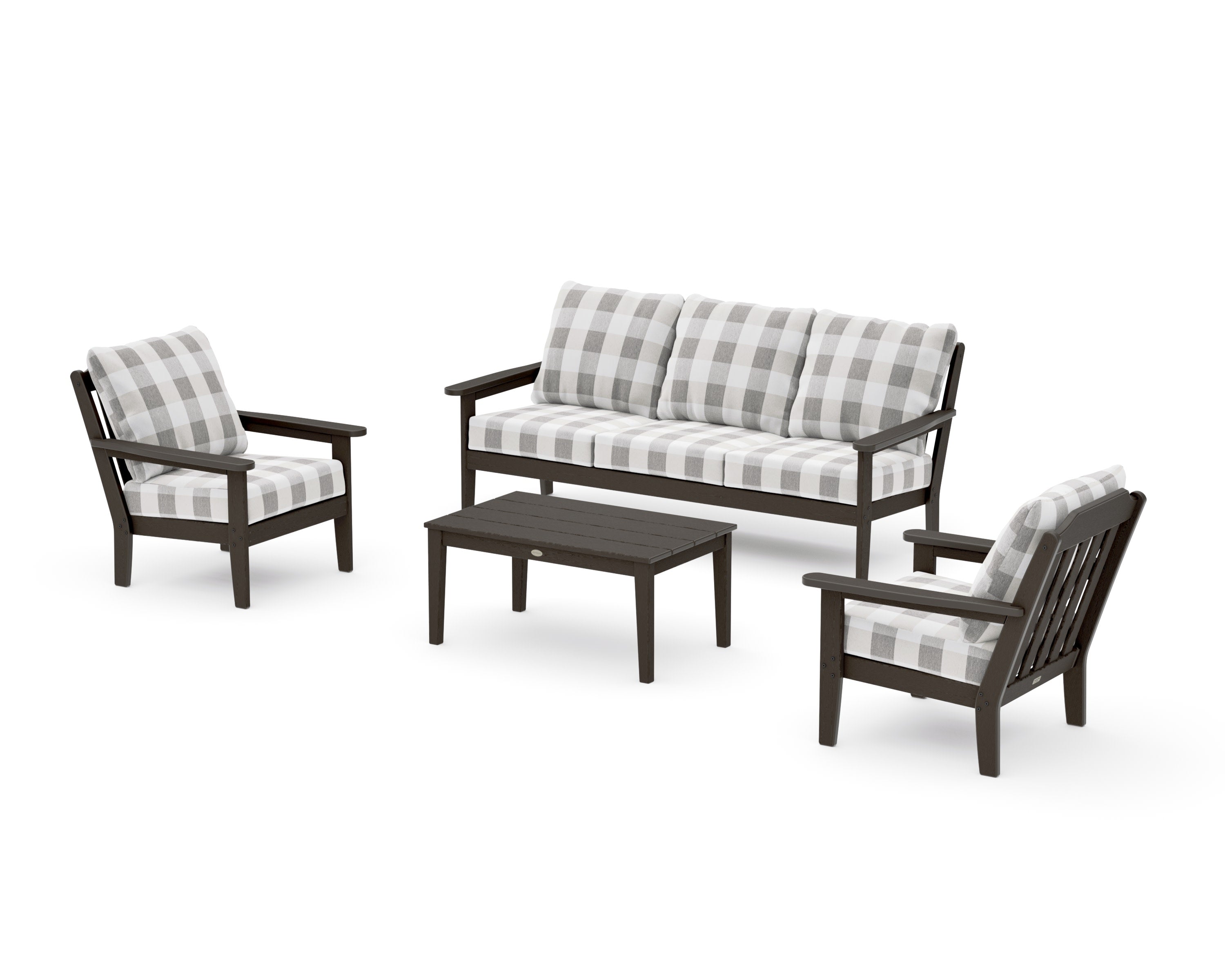 Cottage 4-Piece Deep Seating Set with Sofa in Vintage Coffee / Buffalo Plaid Grey Mist