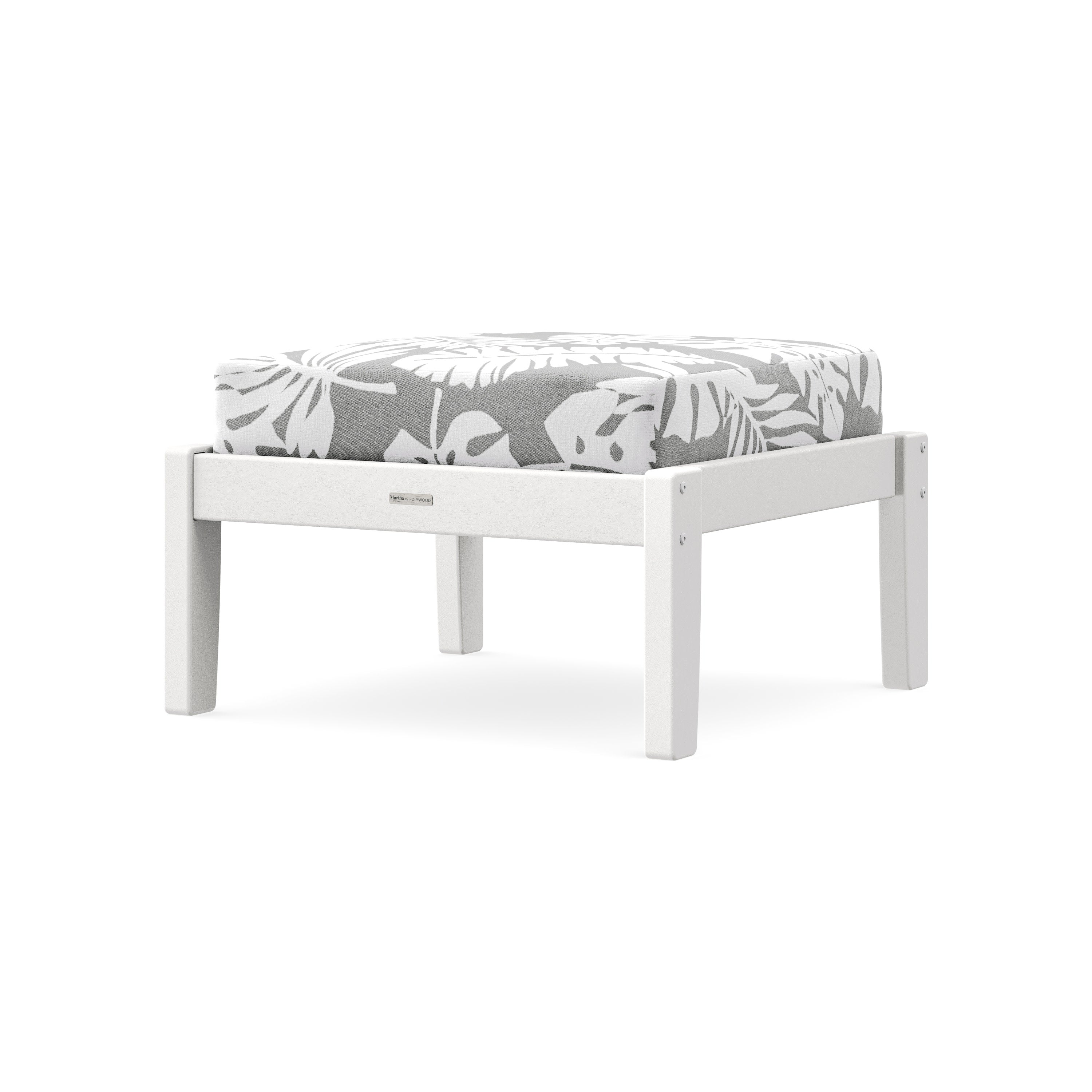 Chinoiserie Deep Seating Ottoman in White / Leaf Grey Mist