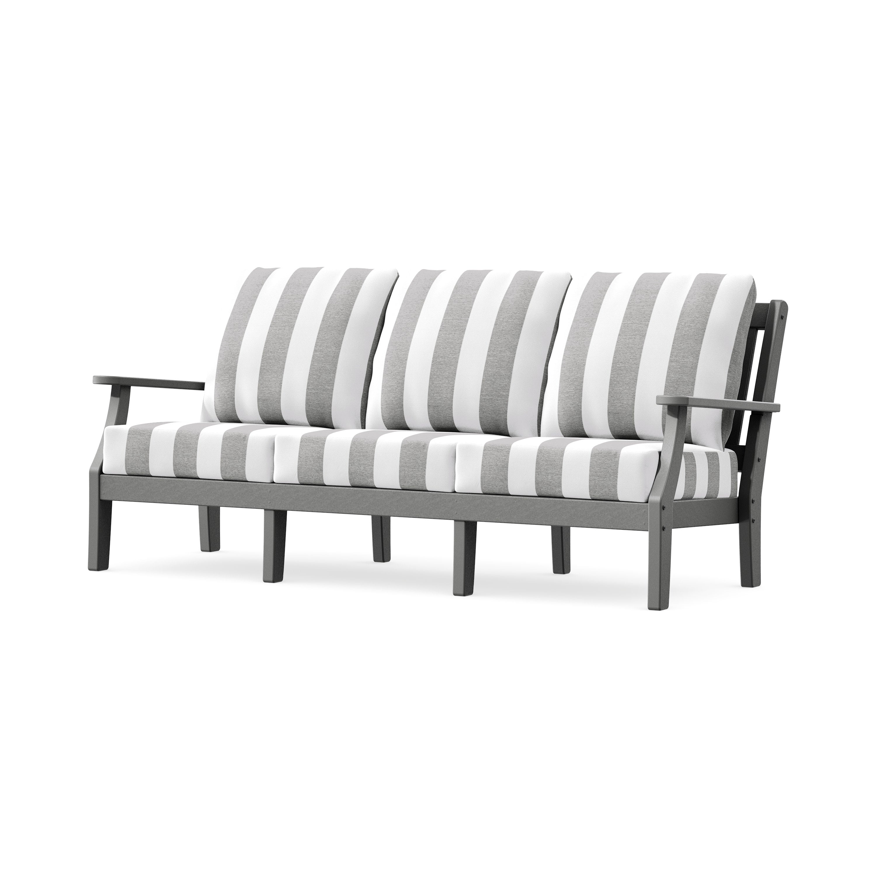 Chinoiserie Deep Seating Sofa in Slate Grey / Cabana Stripe Grey Mist