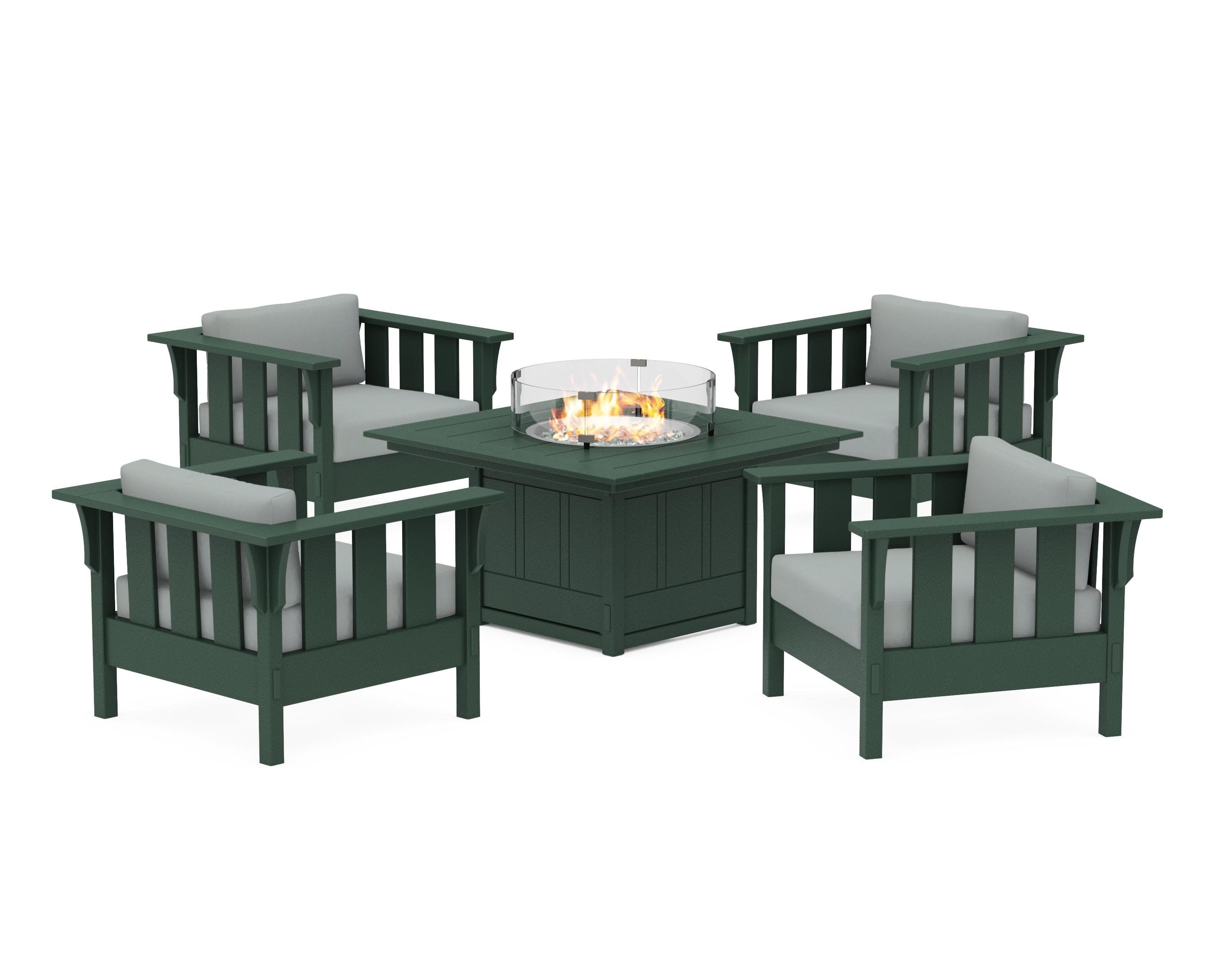Acadia 5-Piece Deep Seating Set with Fire Pit Table in Green / Spa
