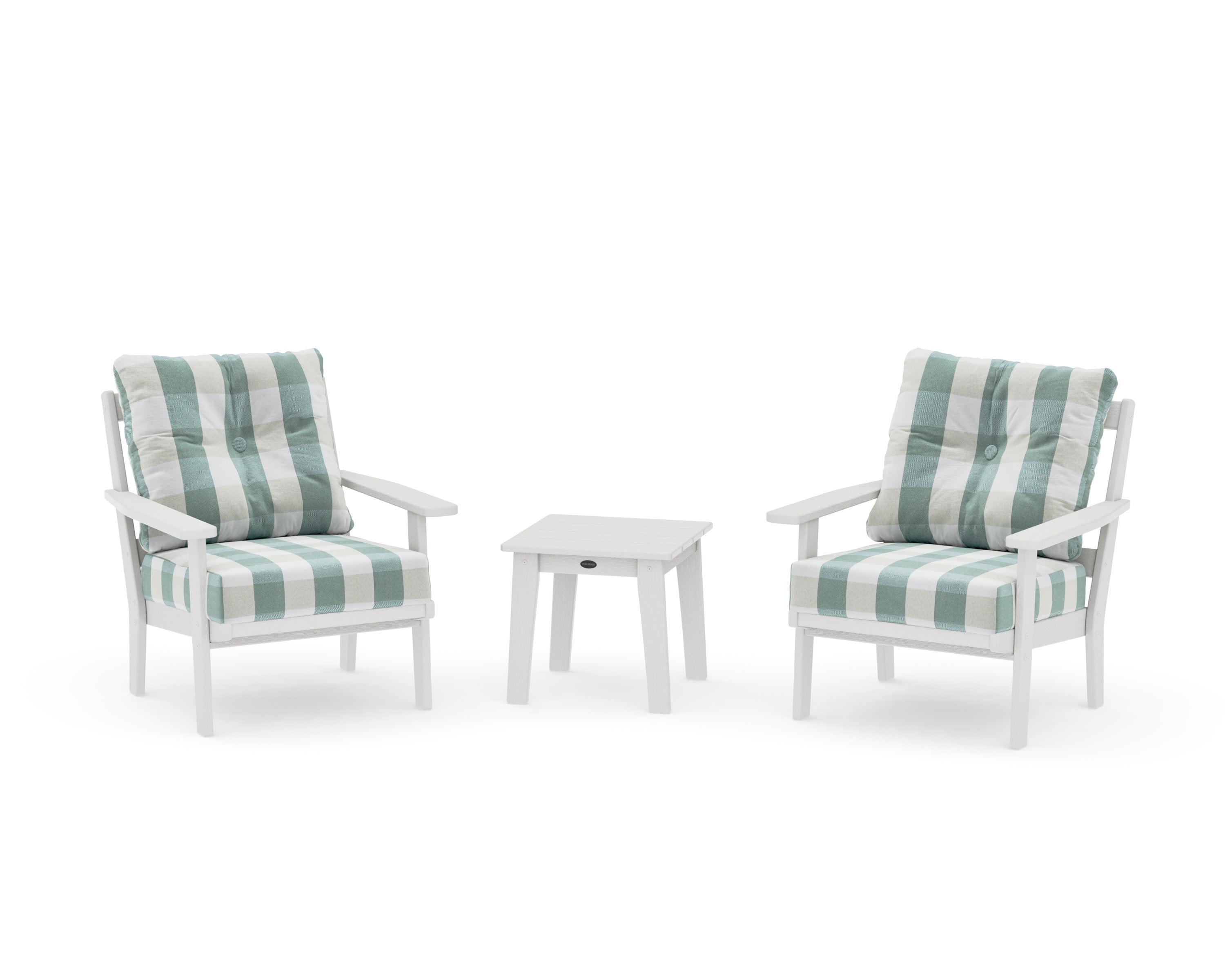 Oxford 3-Piece Deep Seating Set in Vintage White / Buffalo Plaid Glacier Spa