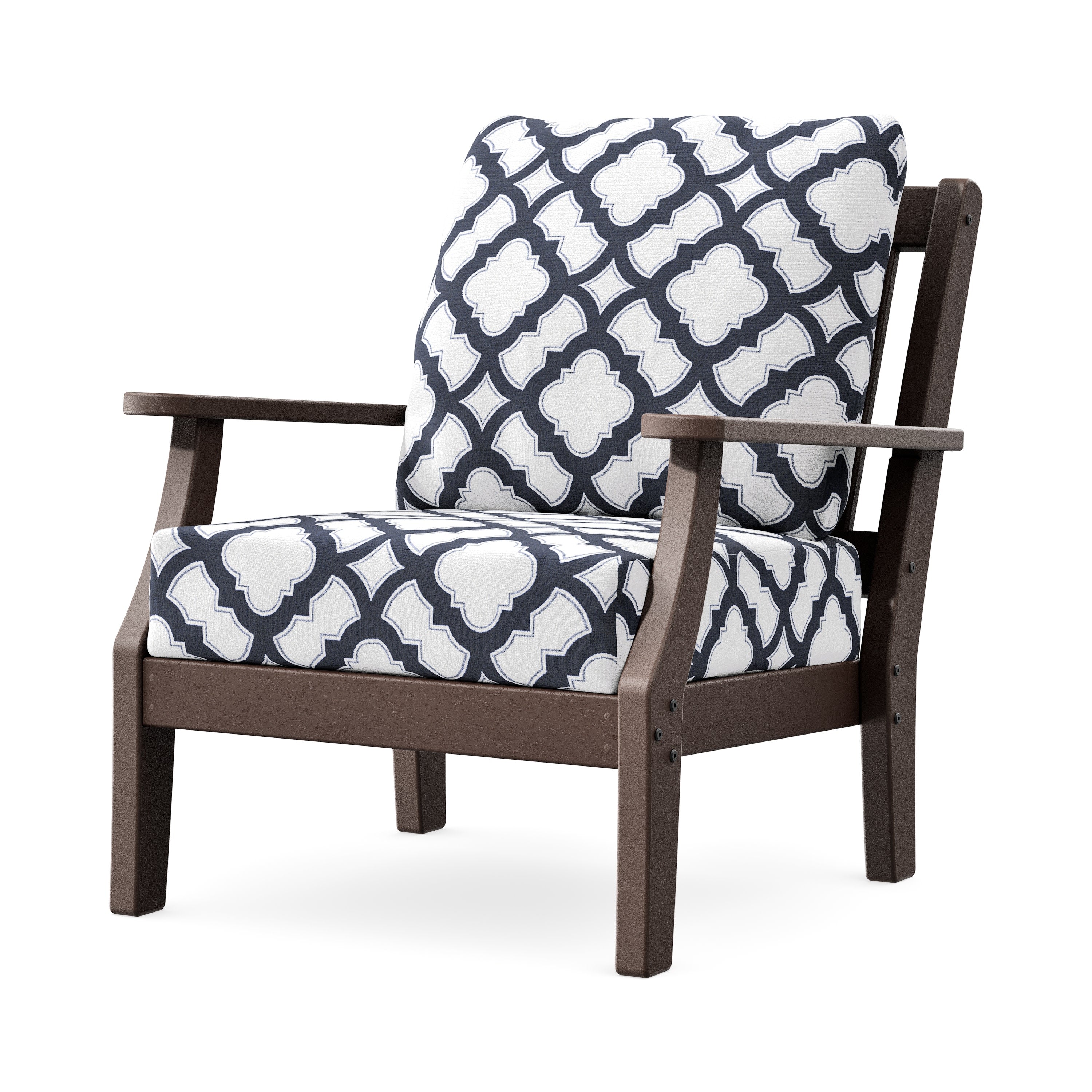 Chinoiserie Deep Seating Chair in Mahogany / Trellis Navy
