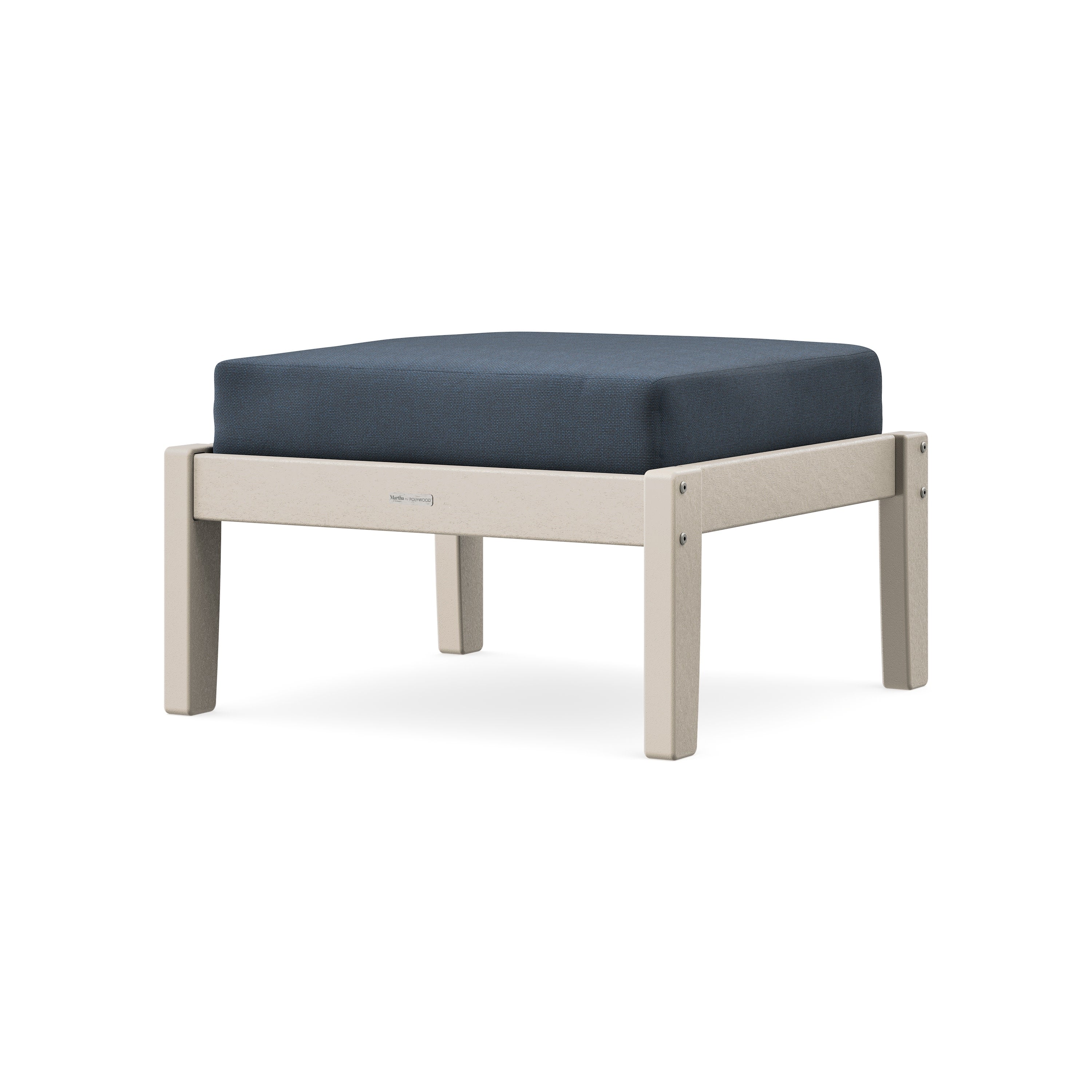 Chinoiserie Deep Seating Ottoman in Sand / Marine Indigo