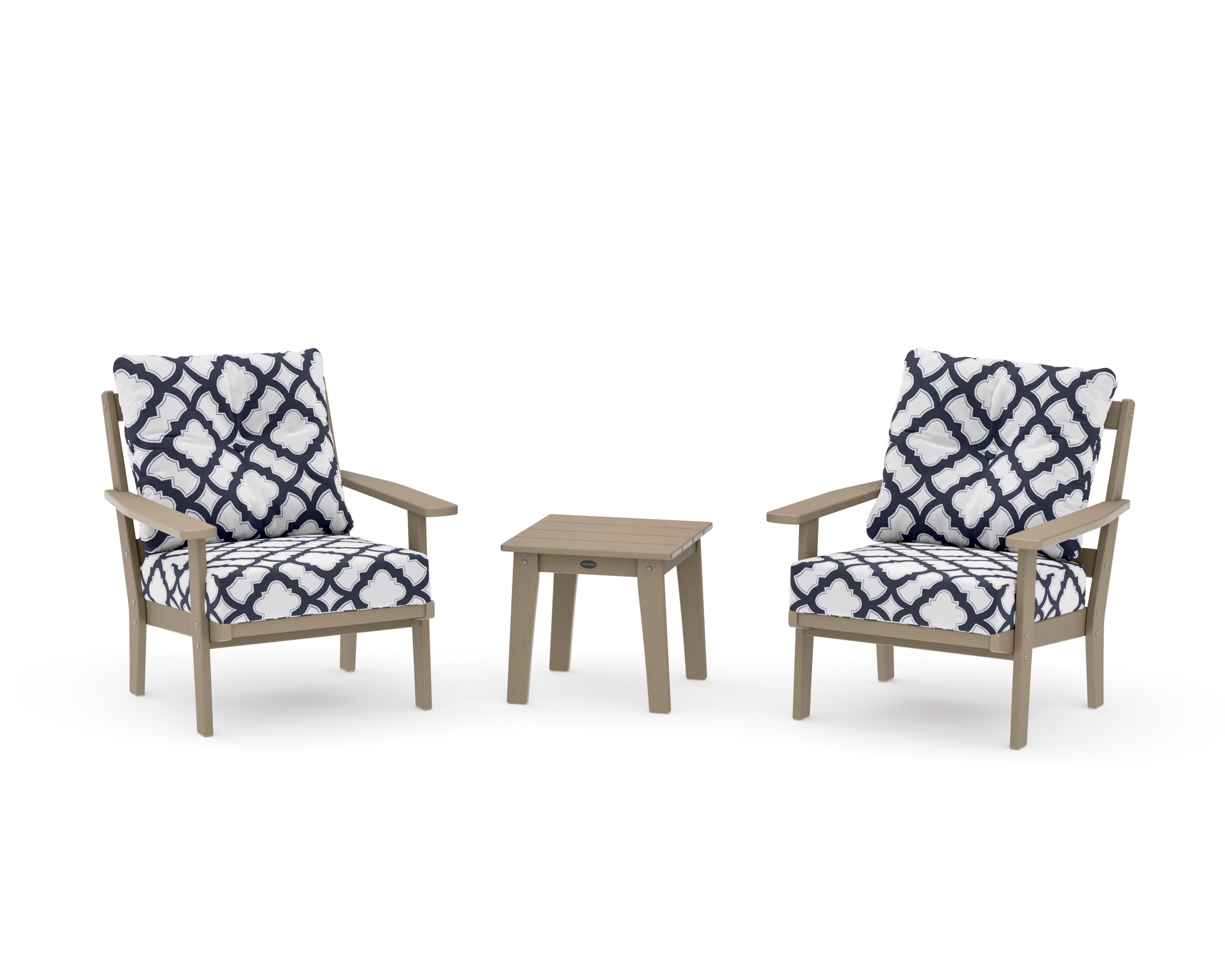 Oxford 3-Piece Deep Seating Set in Vintage Sahara / Trellis Navy