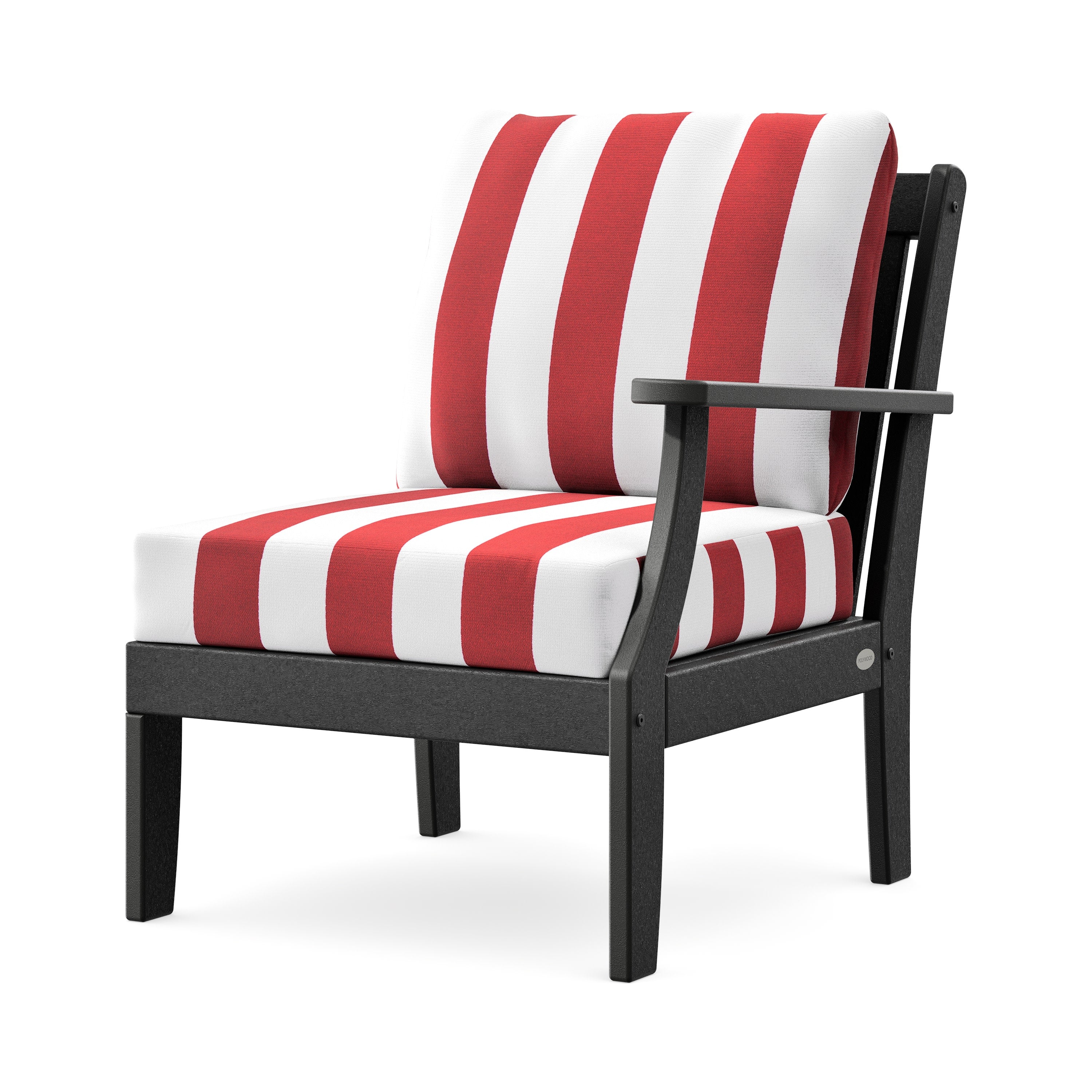 Braxton Modular Right Arm Chair in Black / Cabana Stripe Crimson