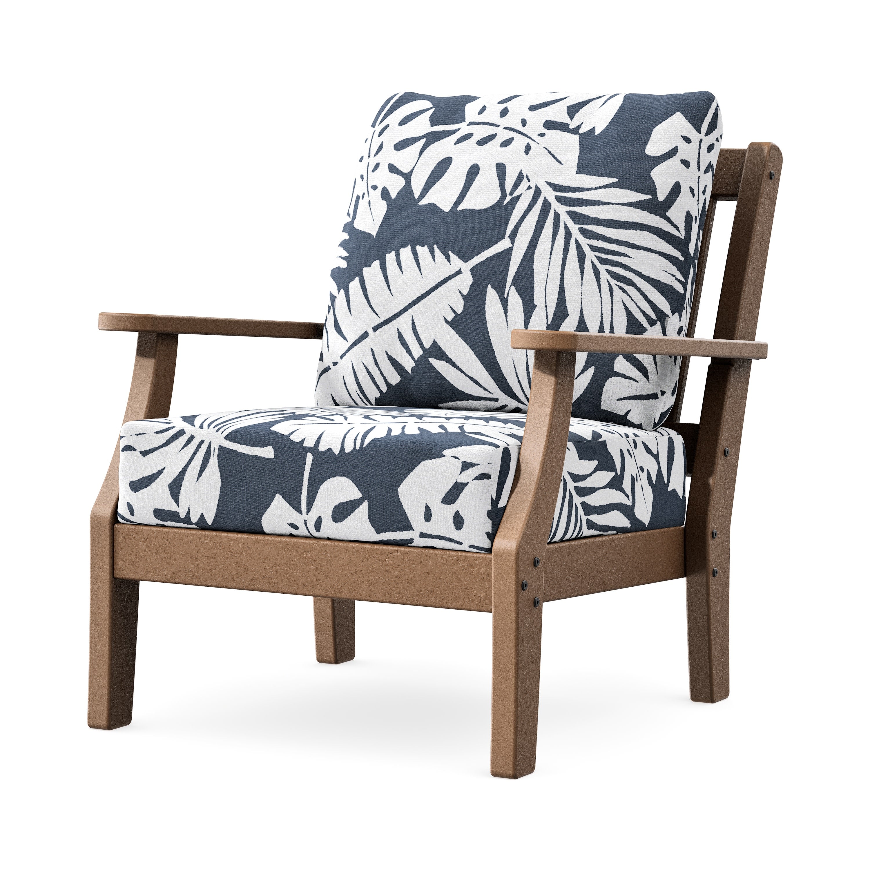 Chinoiserie Deep Seating Chair in Teak / Leaf Marine Indigo