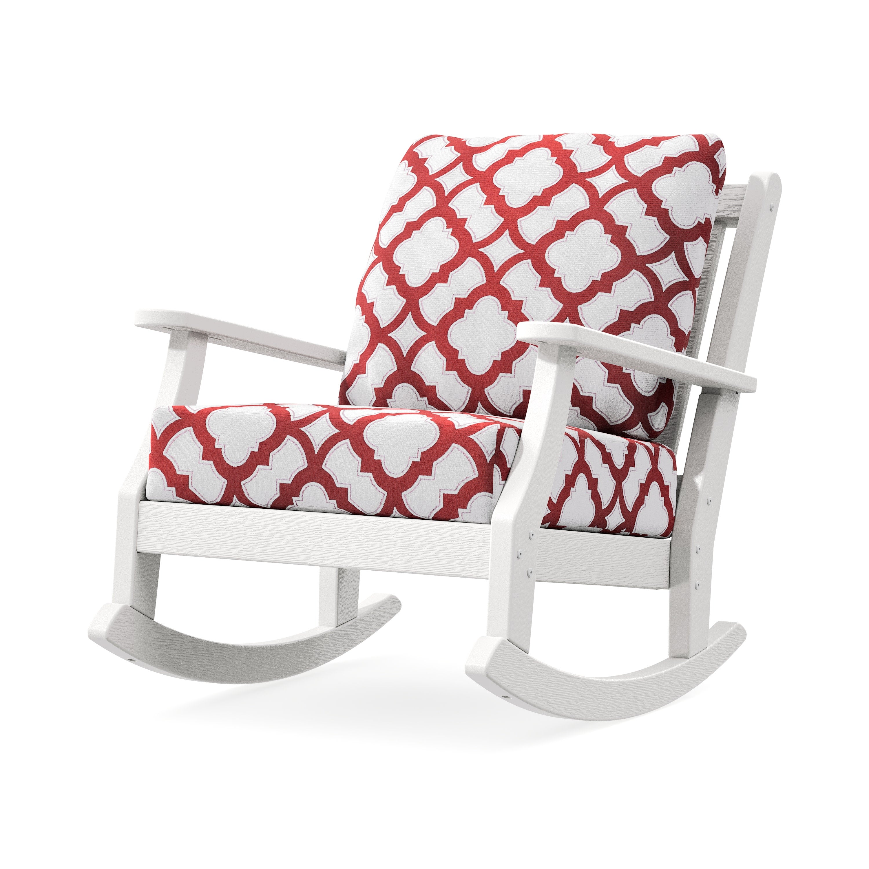 Wovendale Deep Seating Rocking Chair in Vintage White / Trellis Crimson