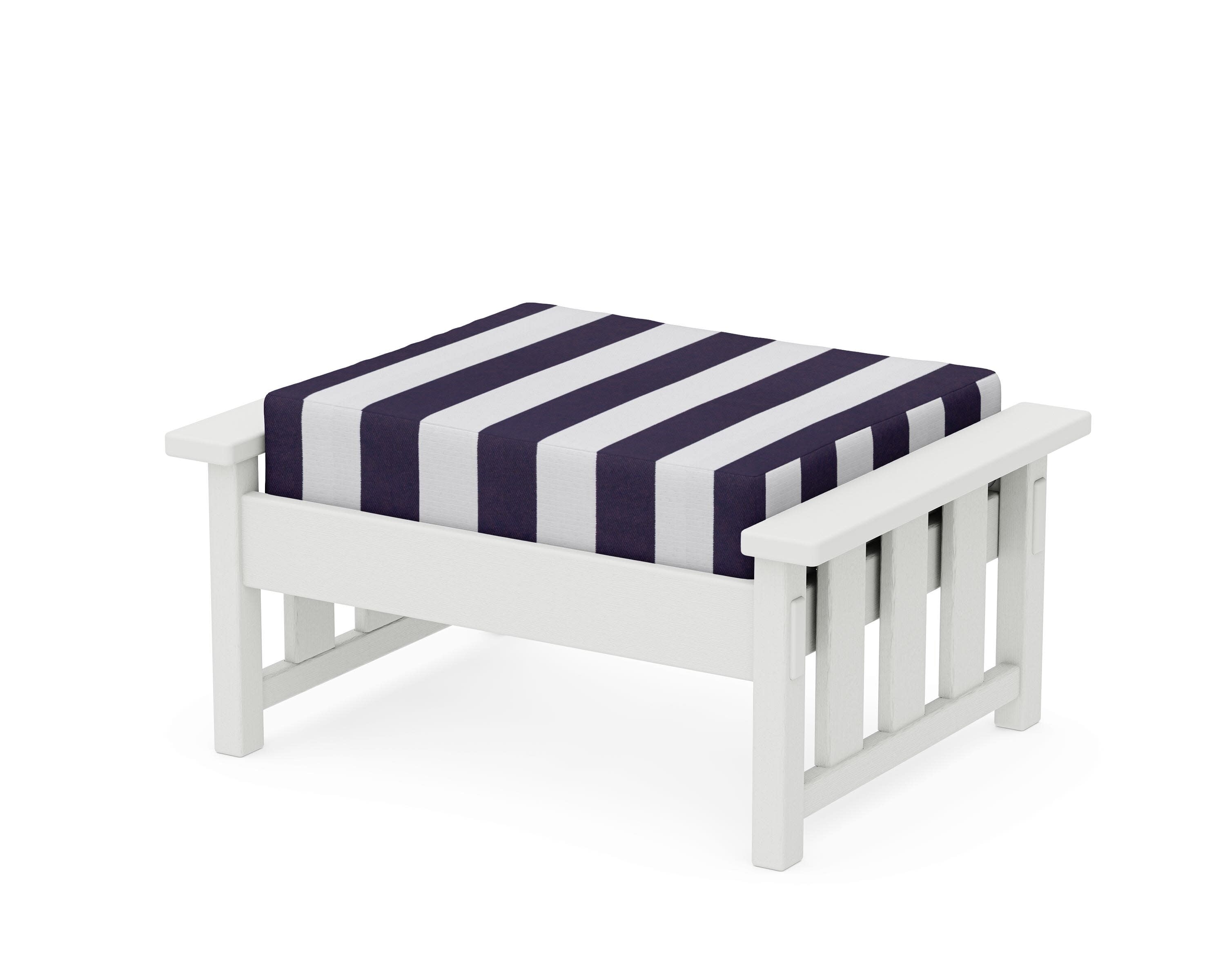 Acadia Deep Seating Ottoman in Vintage White / Cabana Stripe Navy