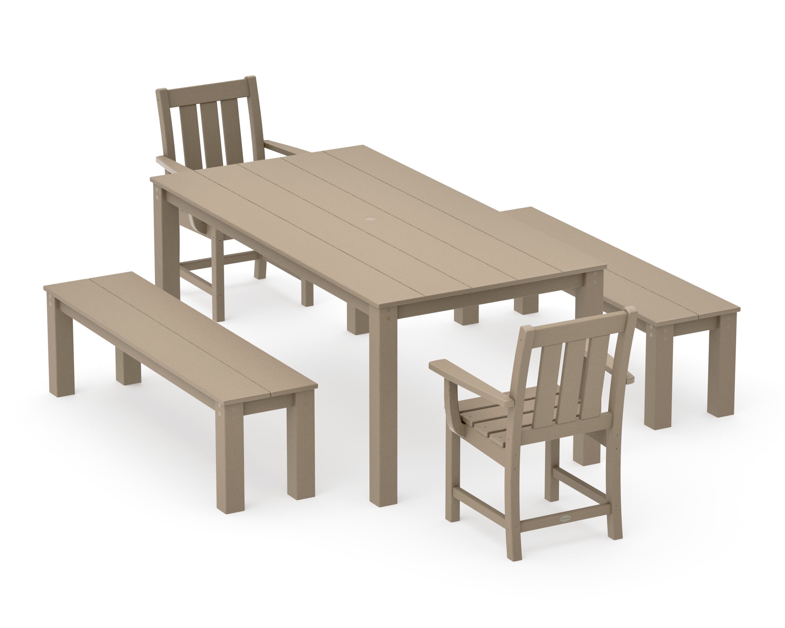 Oxford 5-Piece Parsons Dining Set with Benches in Vintage Sahara