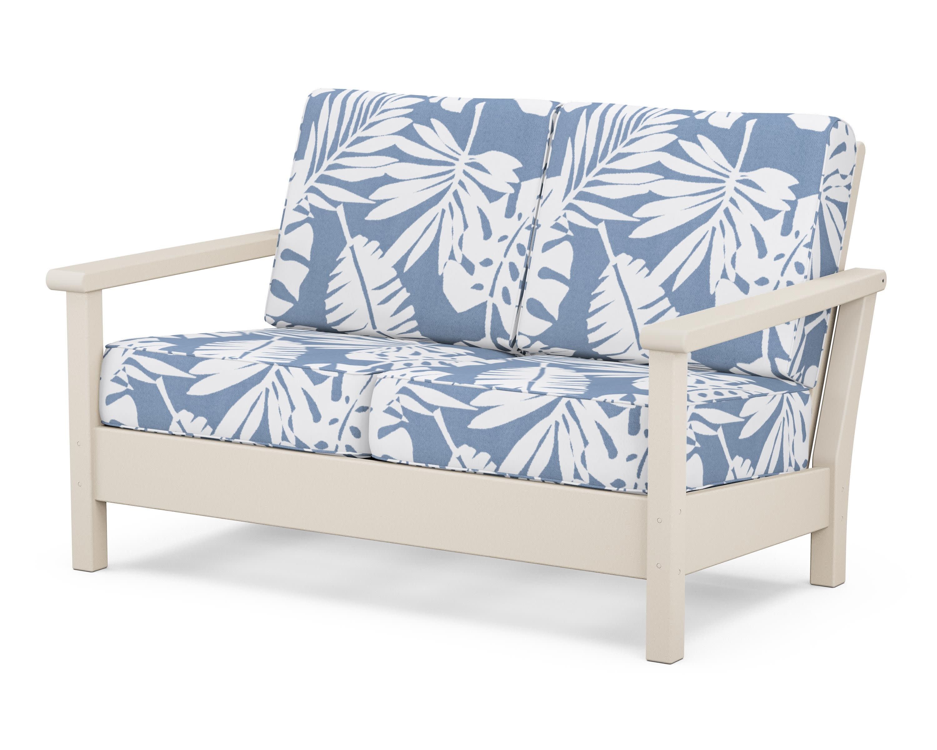 Harbour Deep Seating Loveseat in Sand / Leaf Sky Blue