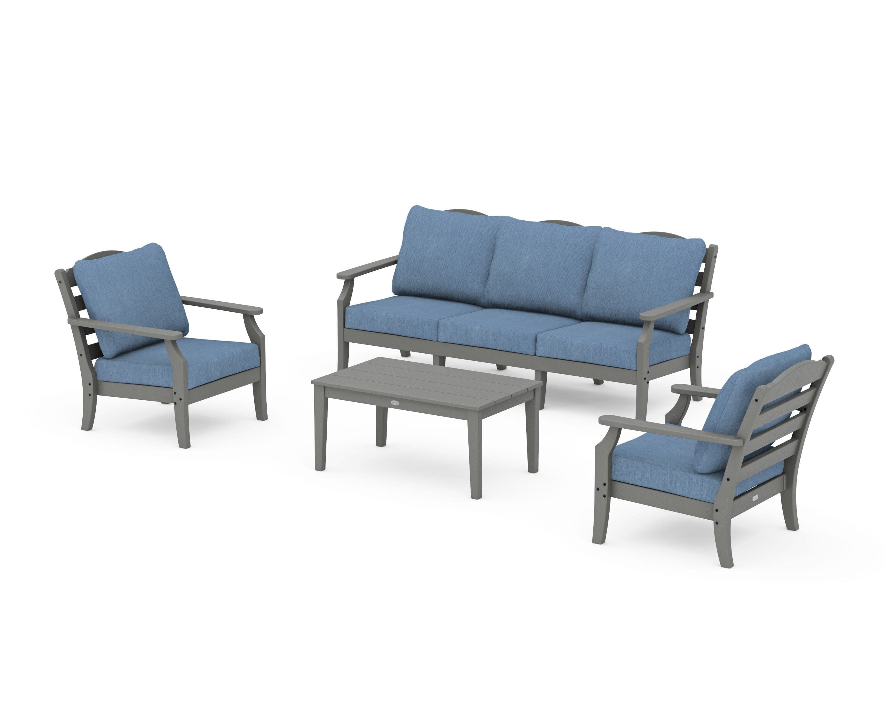 Savannah 4-Piece Deep Seating Set with Sofa in Slate Grey / Sky Blue