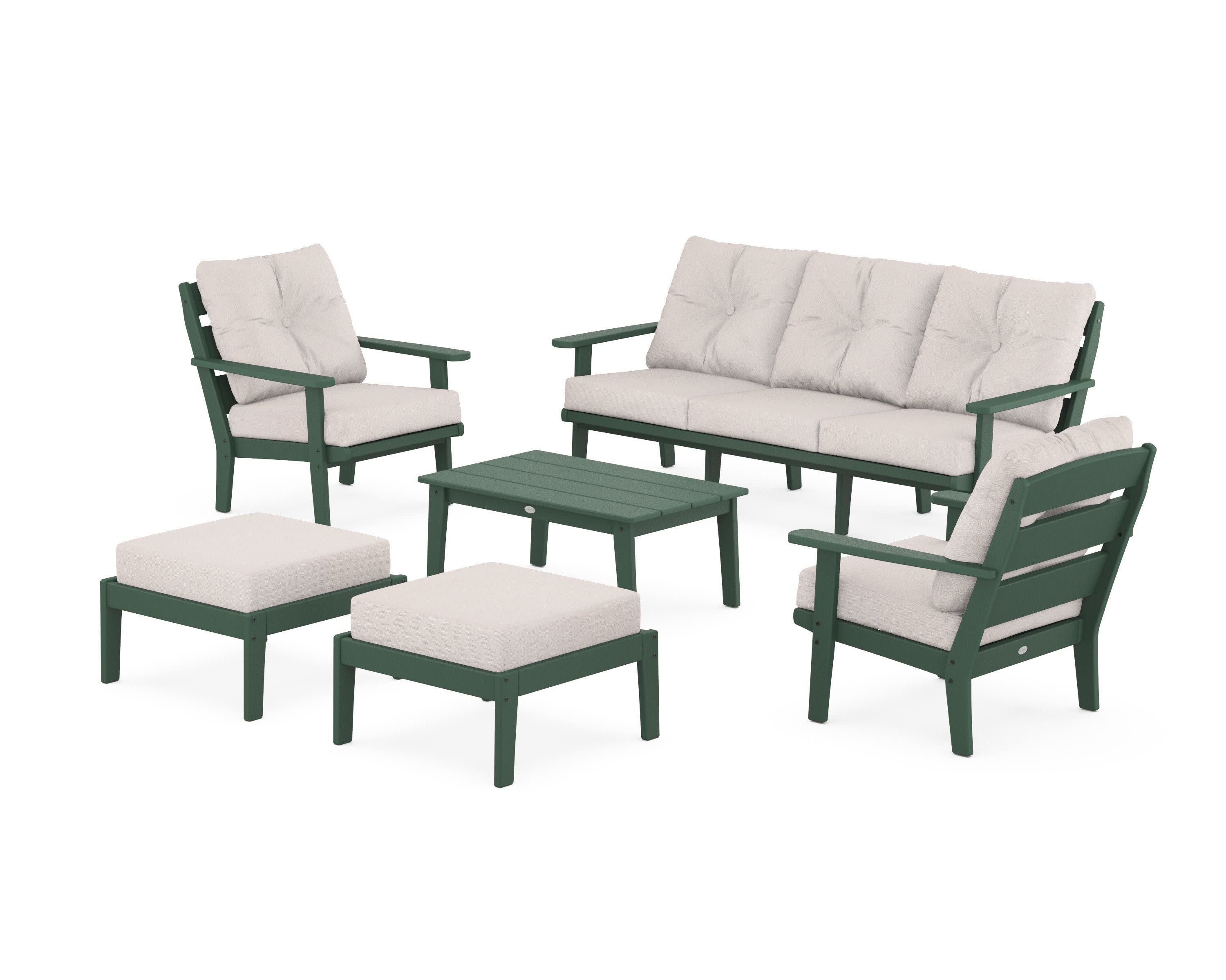 Lakeside 6-Piece Lounge Sofa Set in Green / Dune Burlap