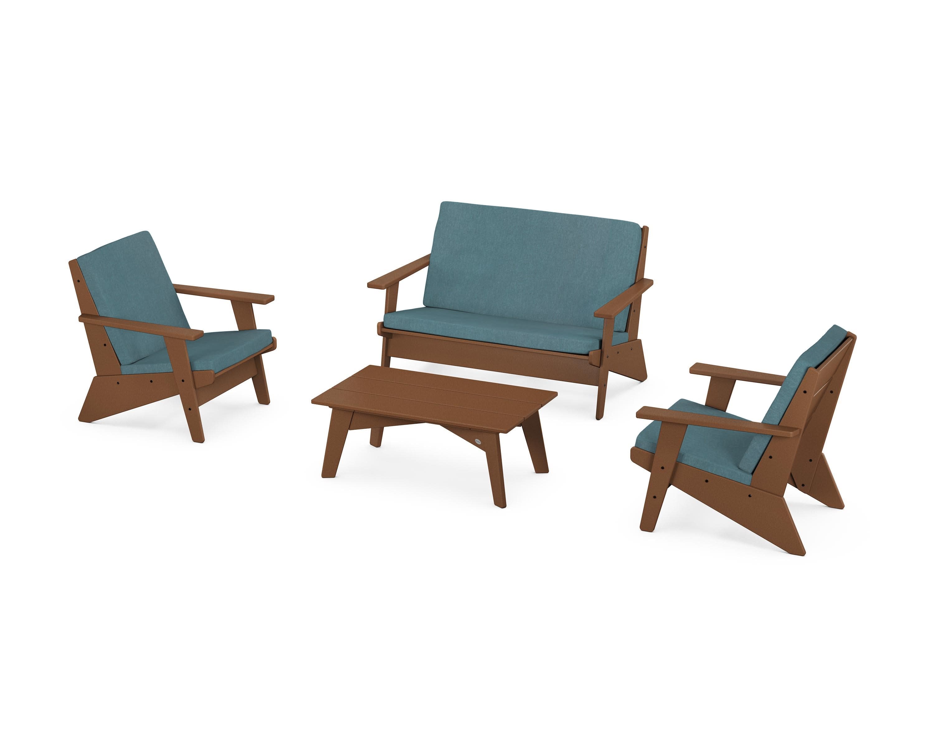 Riviera Modern Lounge 4-Piece Set in Teak / Ocean Teal