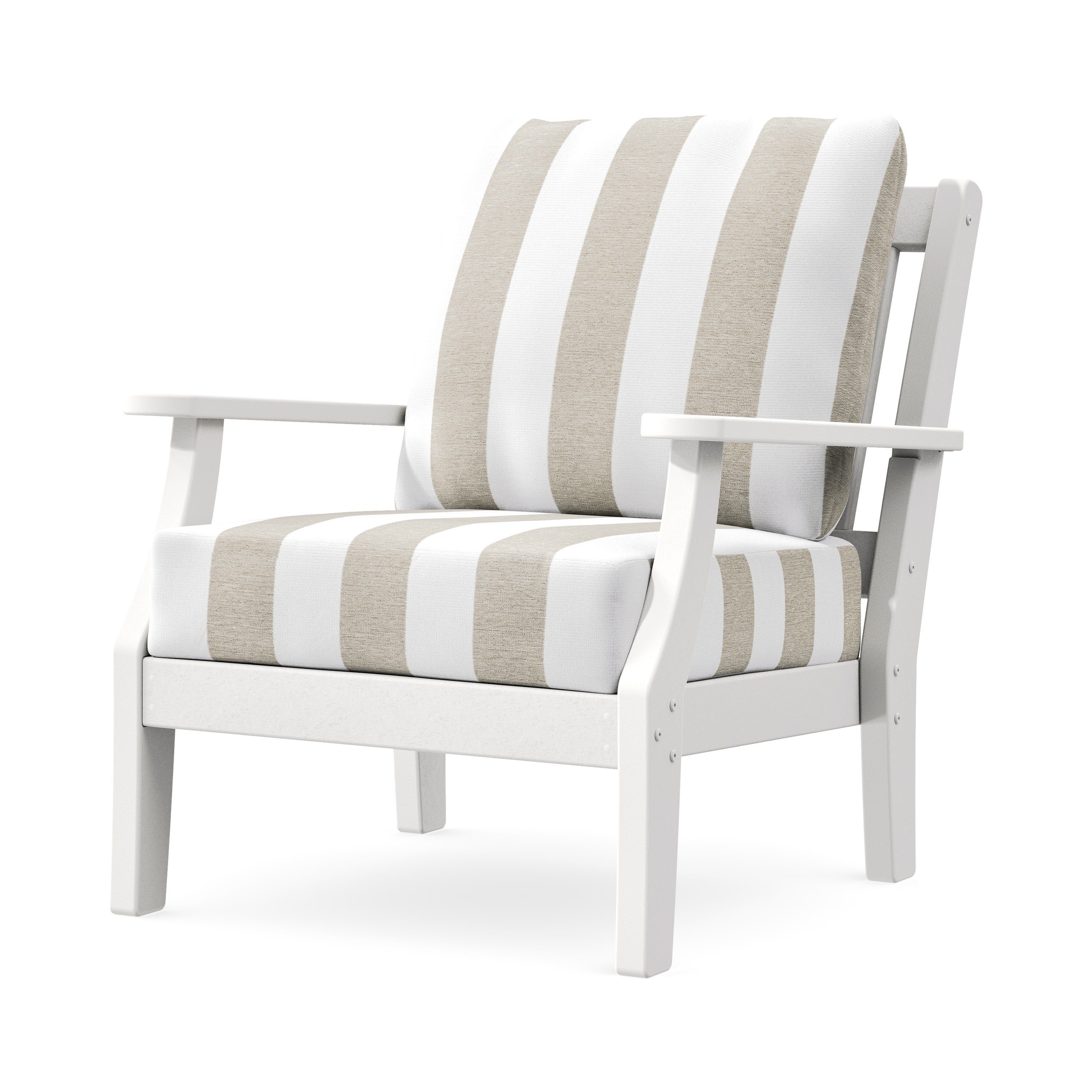 Chinoiserie Deep Seating Chair in White / Cabana Stripe Dune Burlap