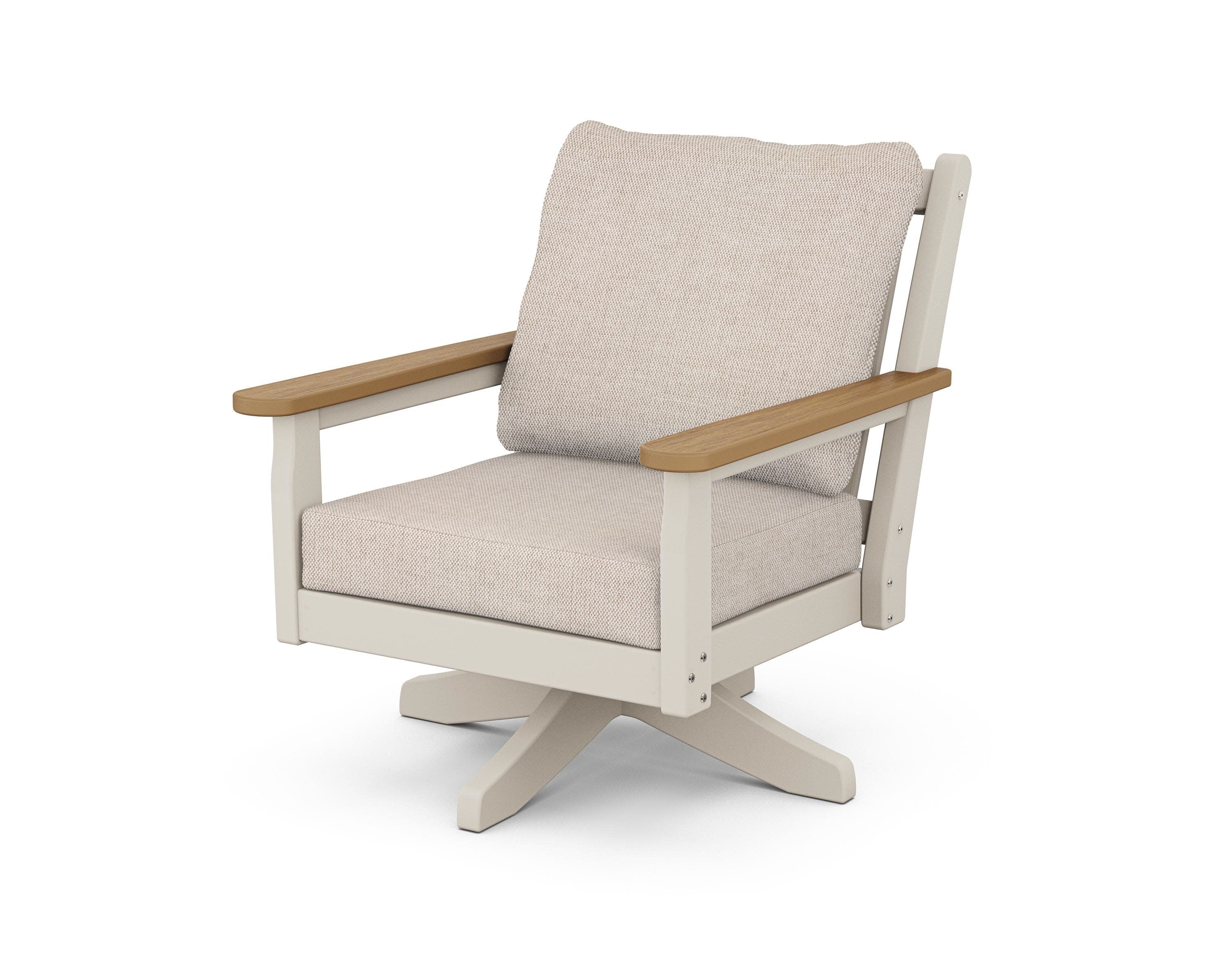 Chippendale Deep Seating Swivel Chair in Sand / Natural / Blend Linen