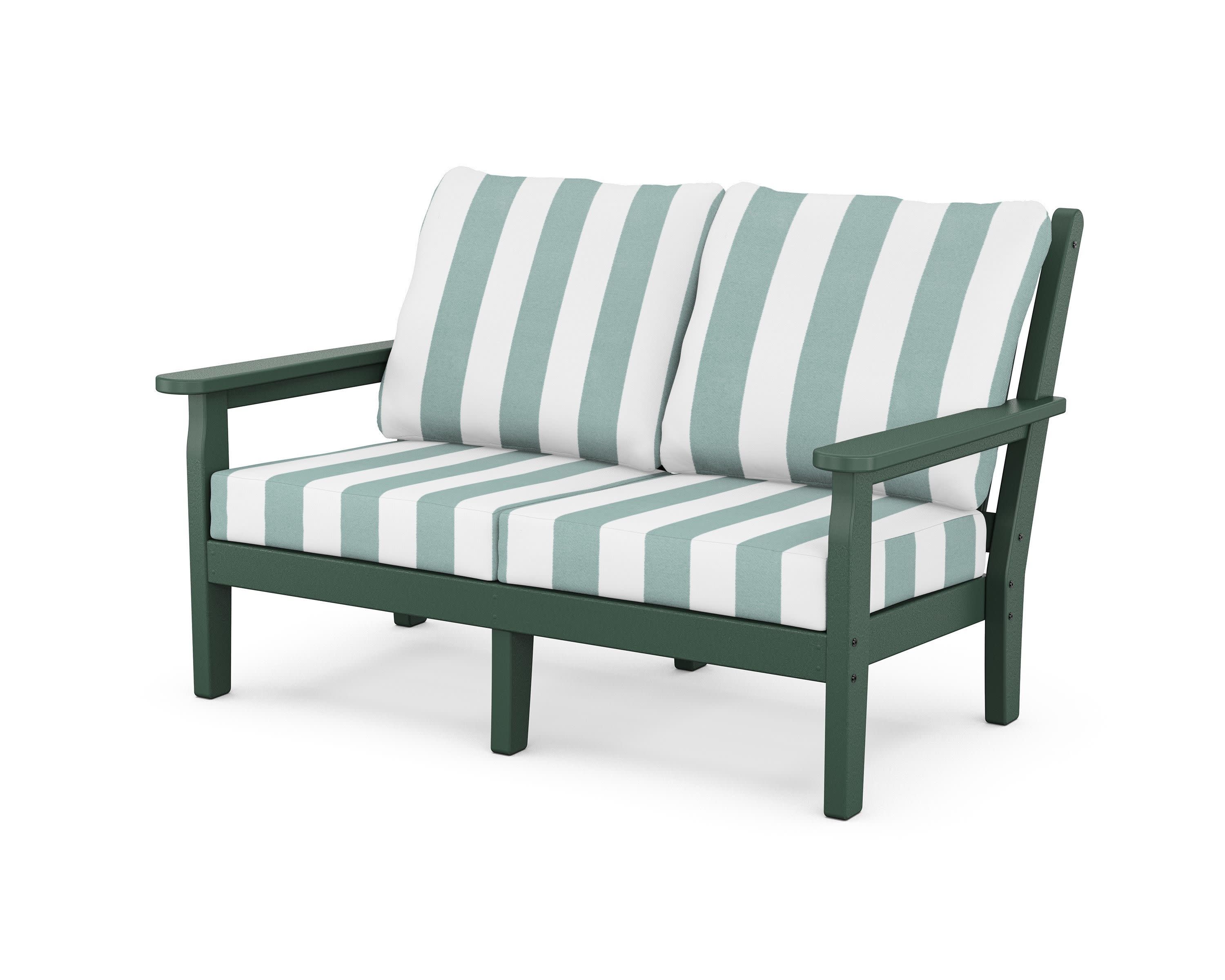 Chippendale Deep Seating Loveseat in Green / Cabana Stripe Glacier Spa