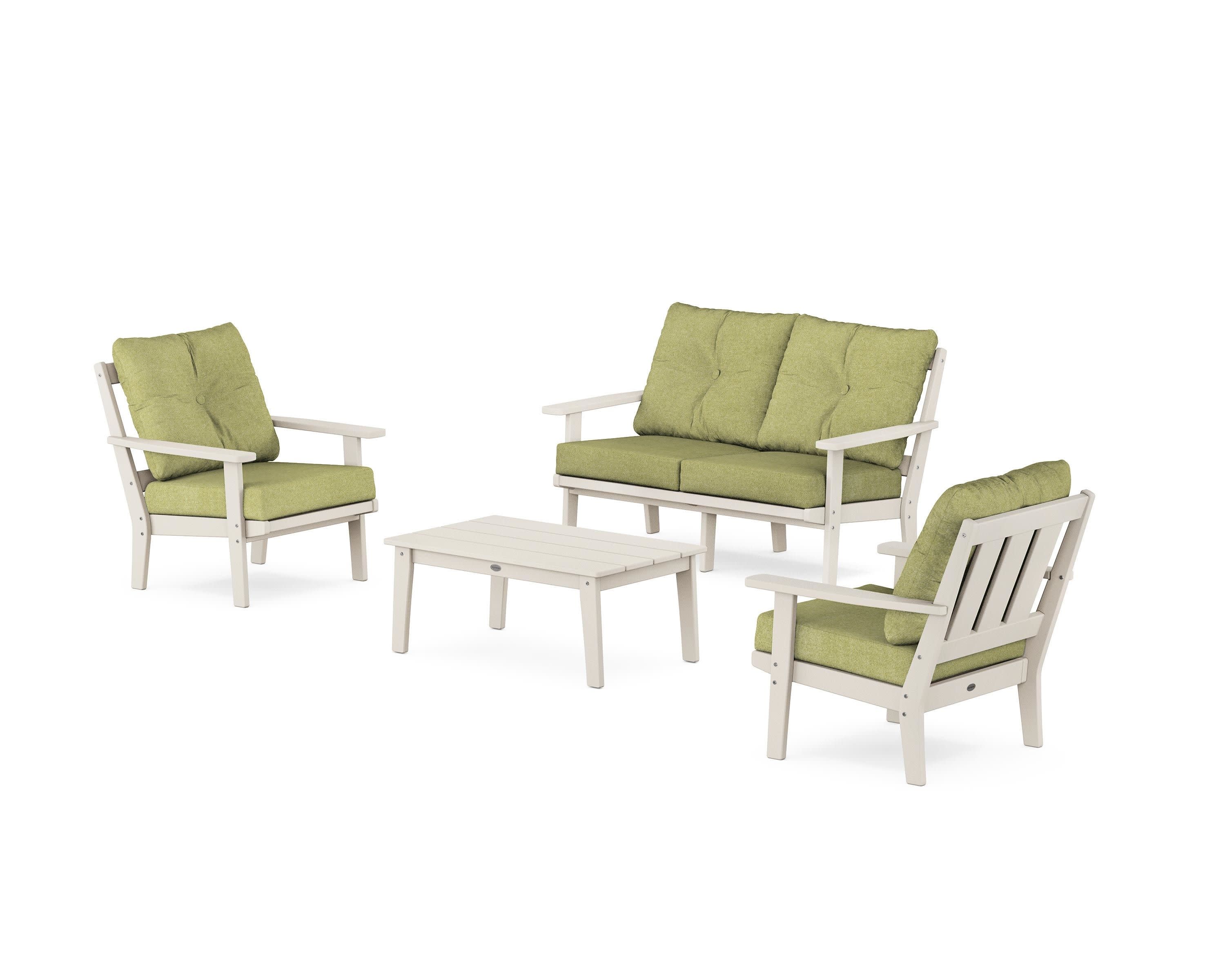 Oxford 4-Piece Deep Seating Set with Loveseat in Sand / Chartreuse Boucle