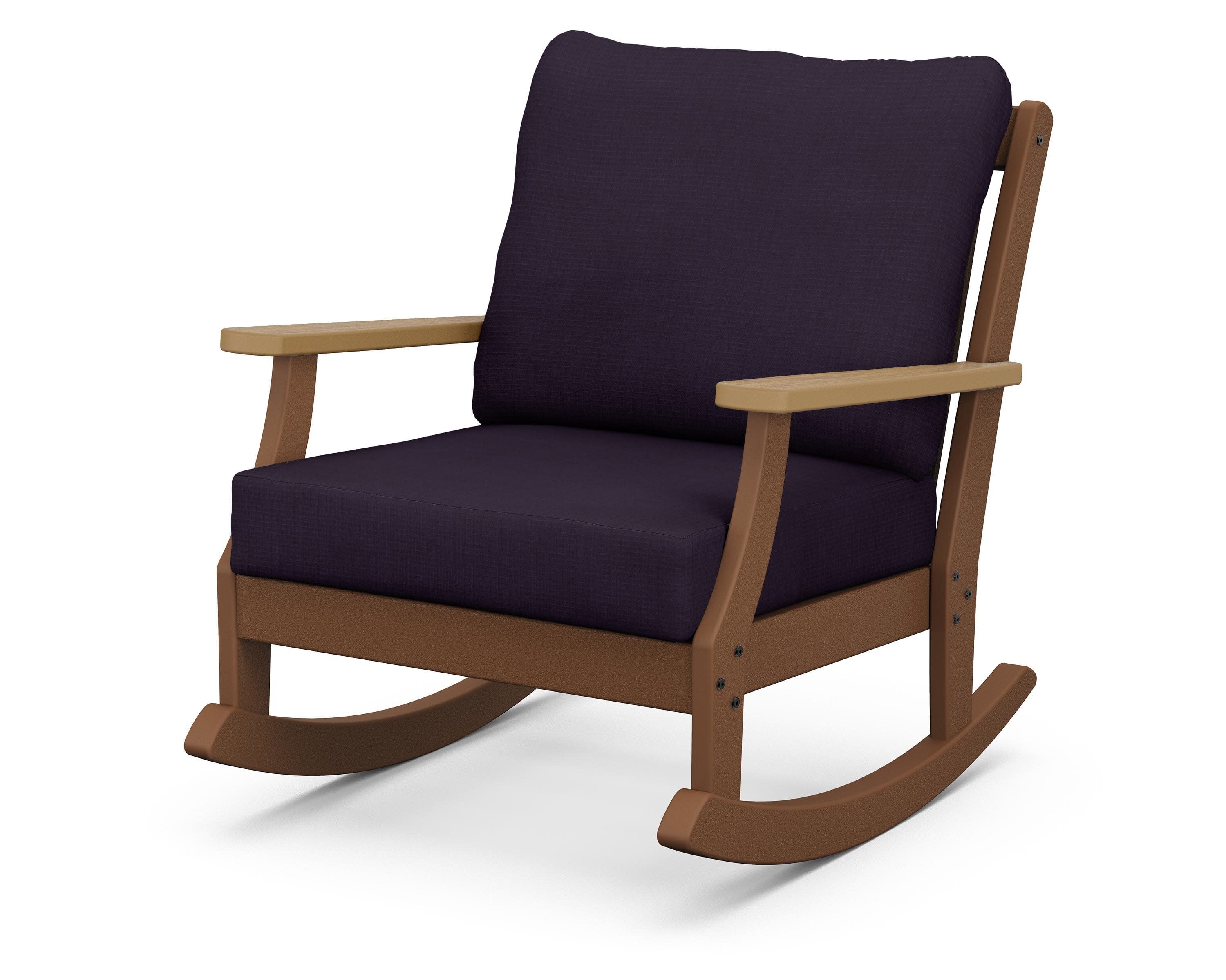 Braxton Deep Seating Rocking Chair in Teak / Natural / Navy Linen