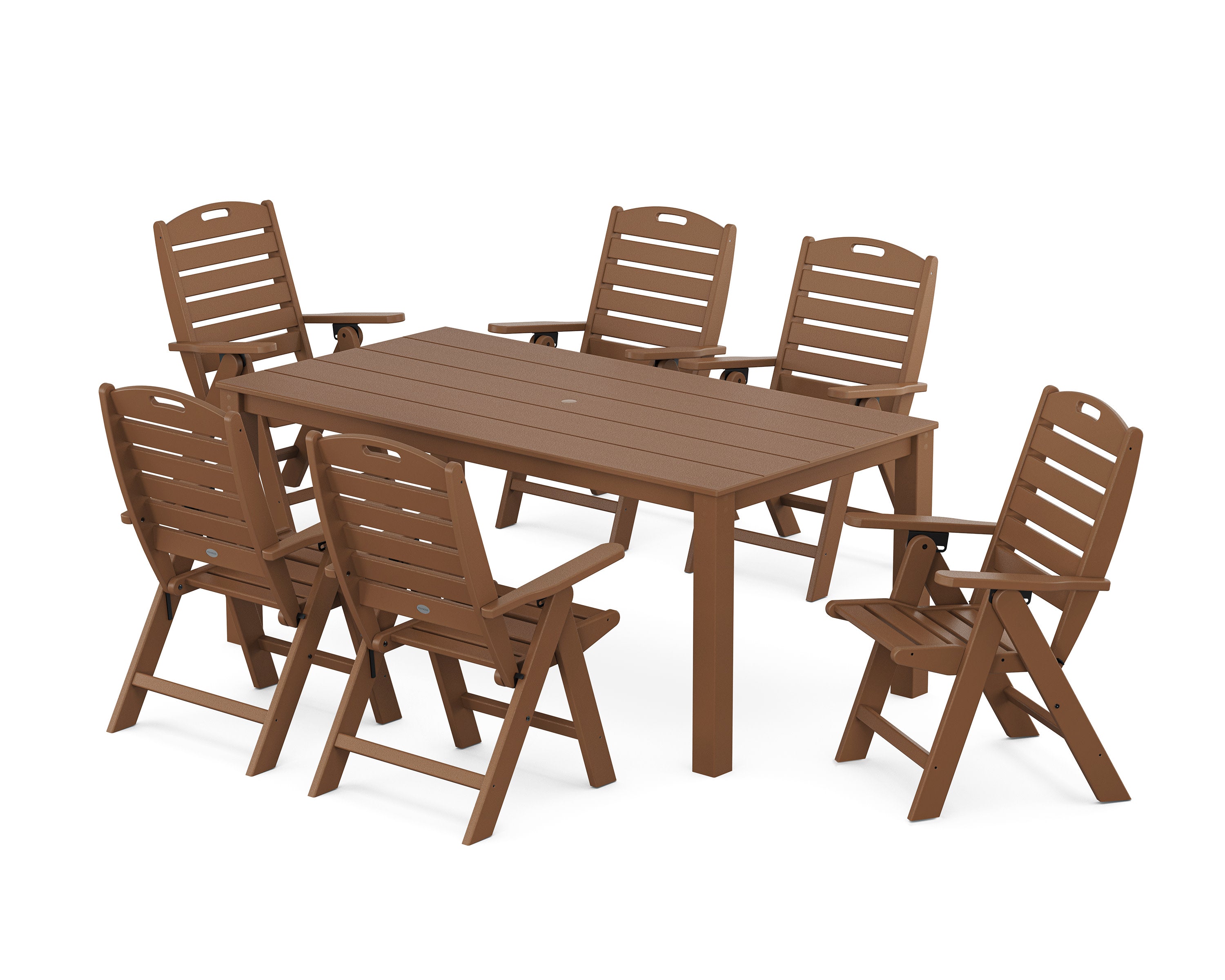 Nautical Folding Highback Chair 7-Piece Parsons Dining Set in Teak