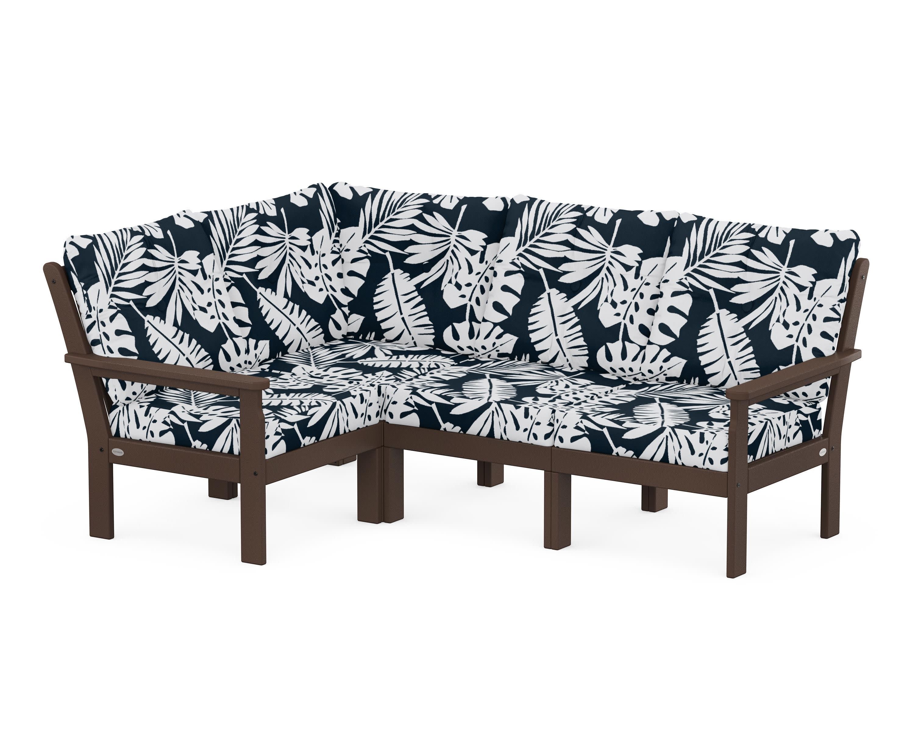 Vineyard 4-Piece Sectional in Mahogany / Leaf Marine Indigo