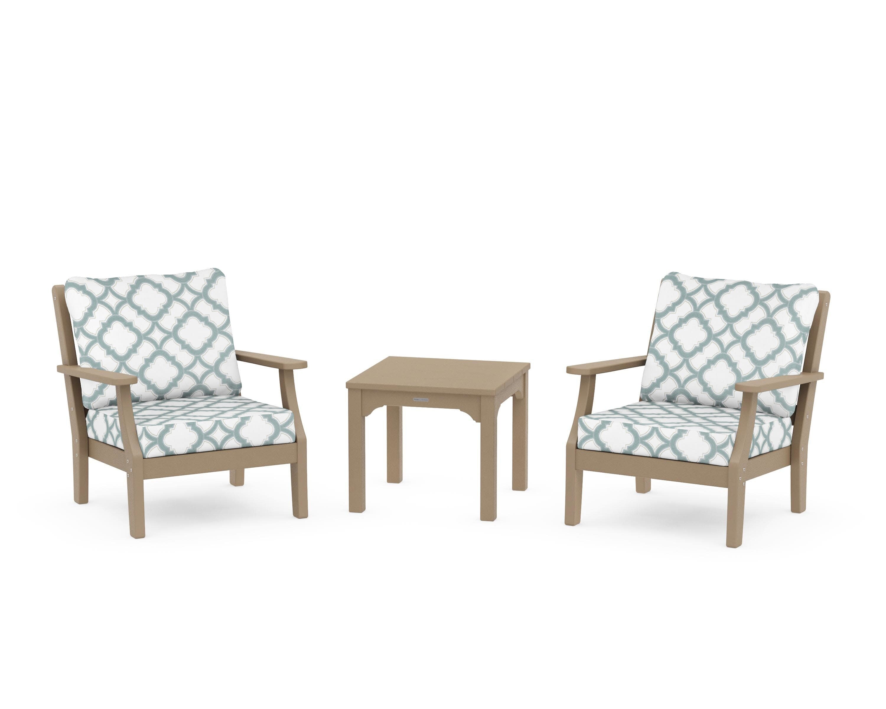 Chinoiserie 3-Piece Deep Seating Set in Vintage Sahara / Trellis Glacier Spa