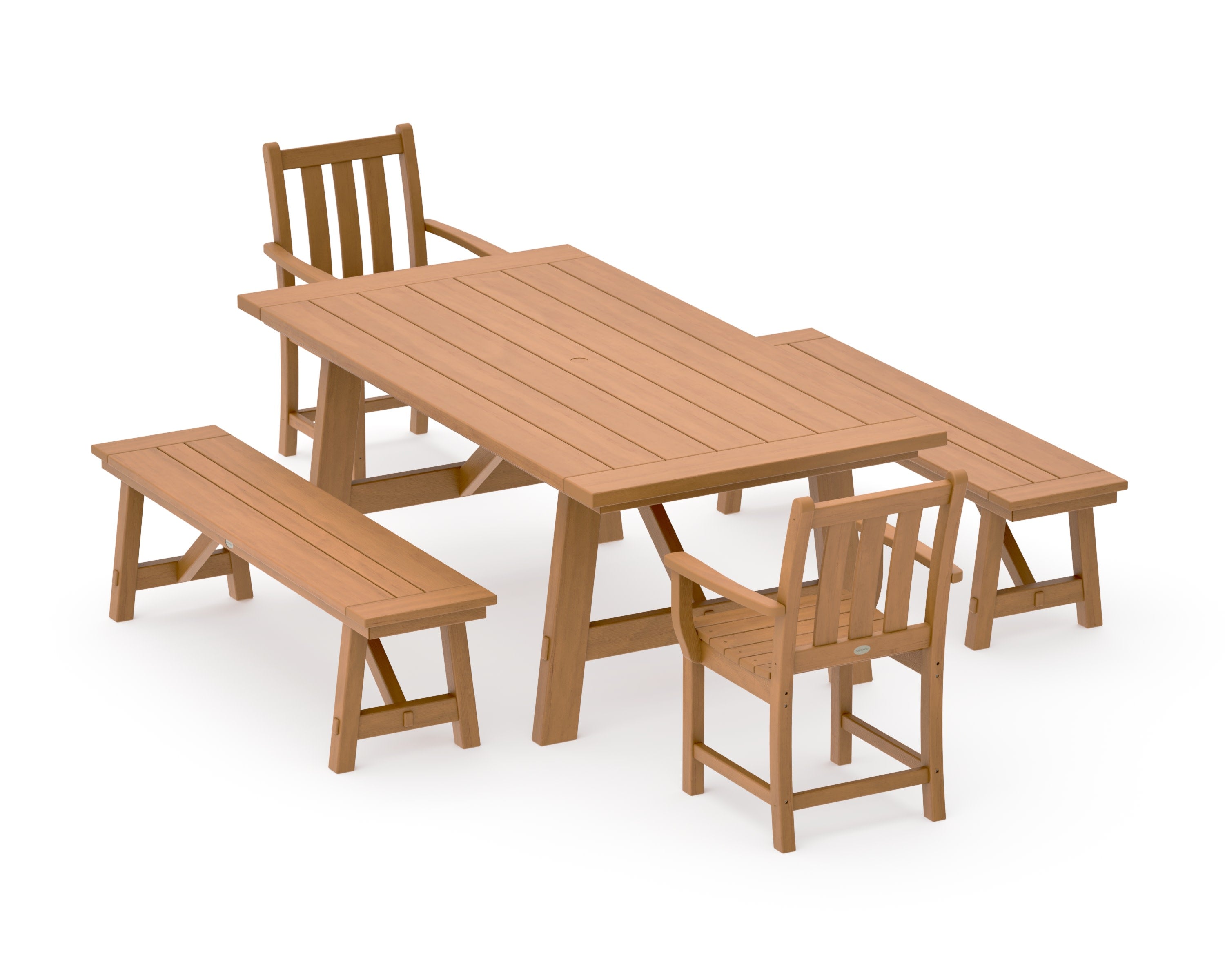 Traditional Garden 5-Piece Rustic Farmhouse Dining Set With Benches in Natural