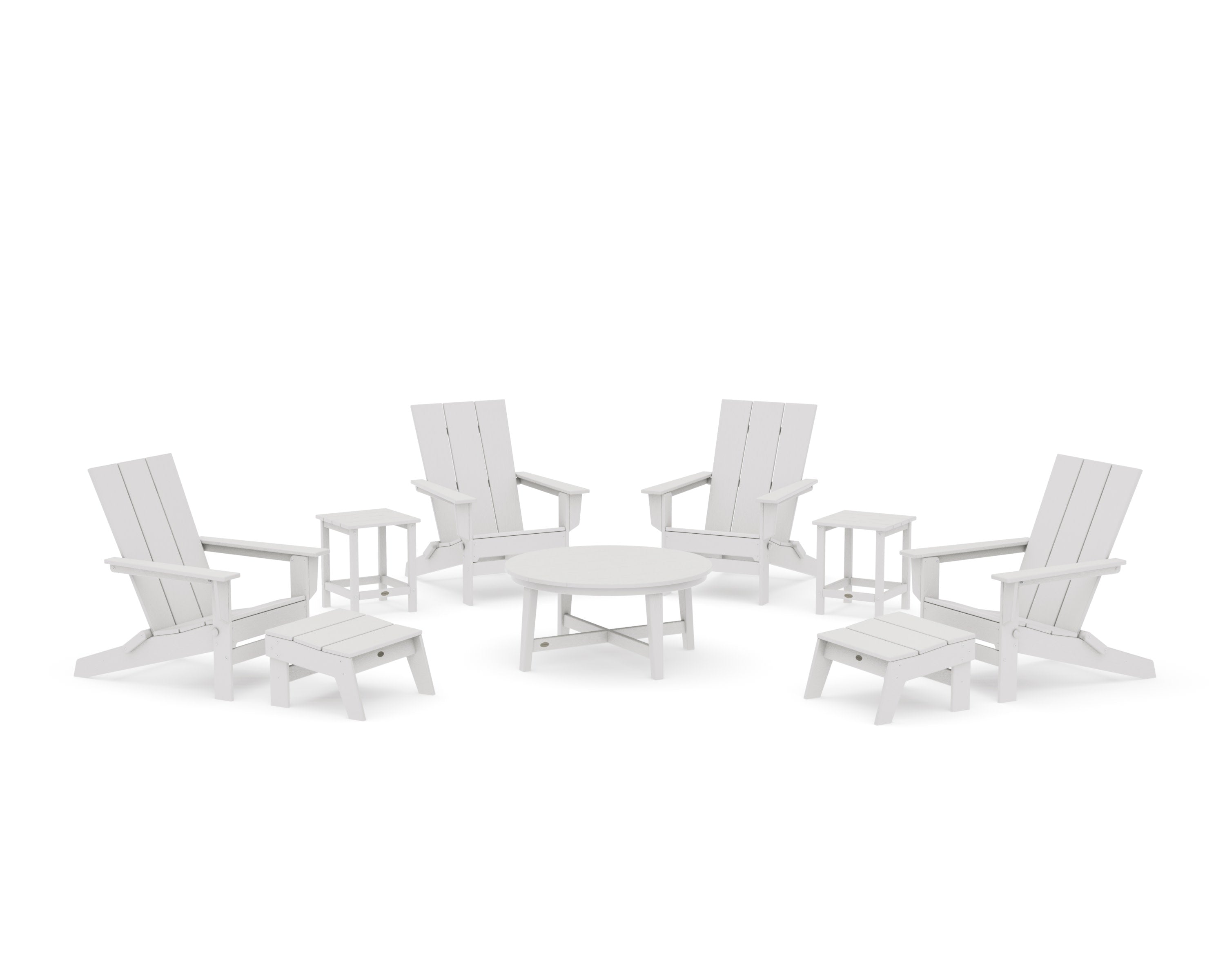 Modern Studio Folding Adirondack 9-Piece Conversation Set in Vintage White