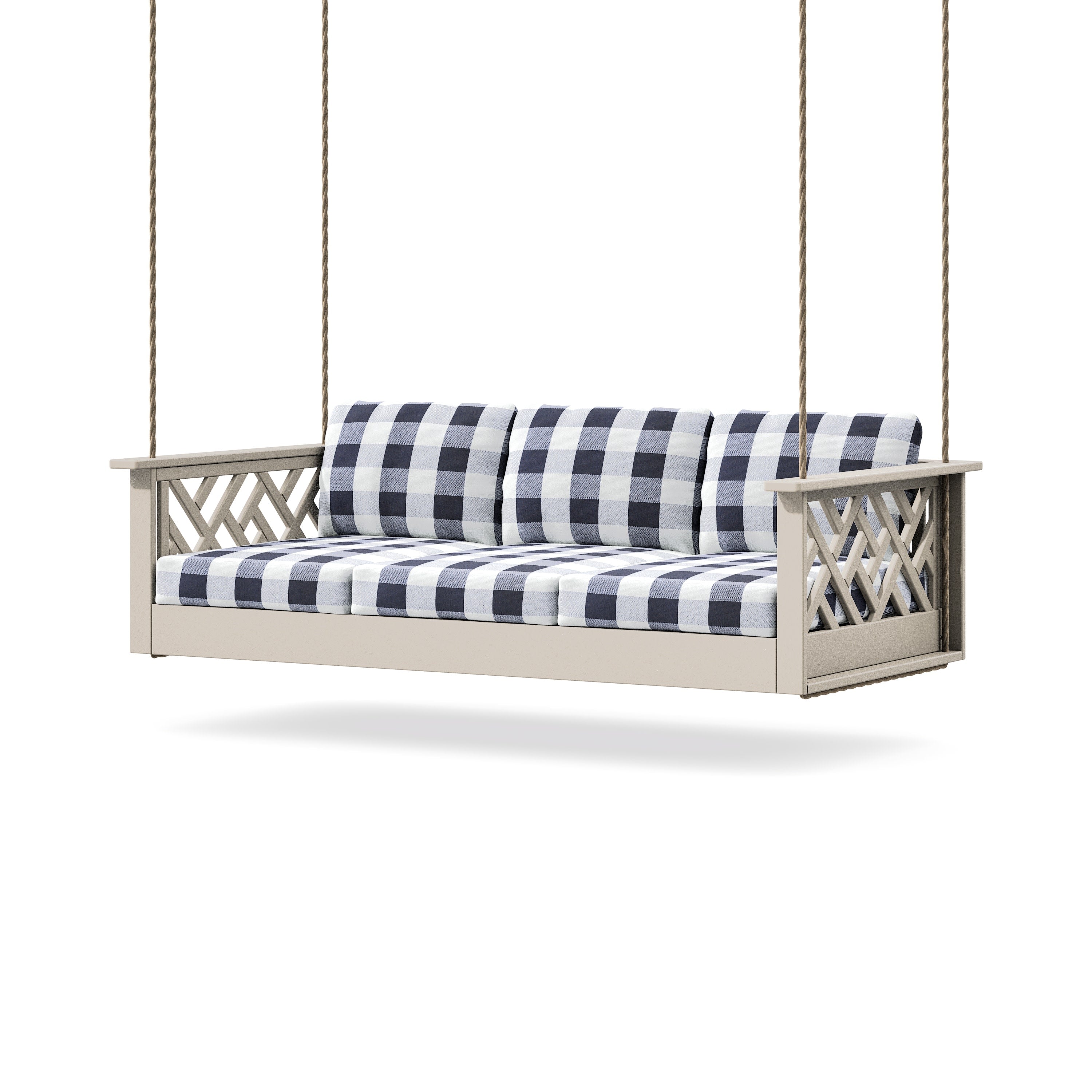 Chippendale Daybed Swing in Sand / Buffalo Plaid Navy