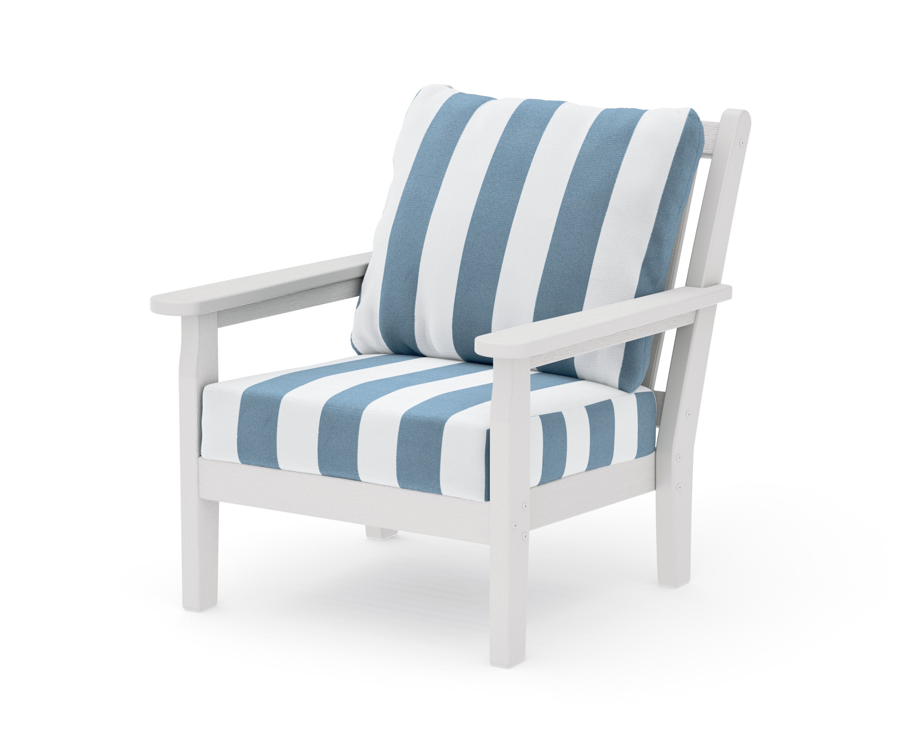 Chippendale Deep Seating Chair in Vintage White / Cabana Stripe Sky Blue
