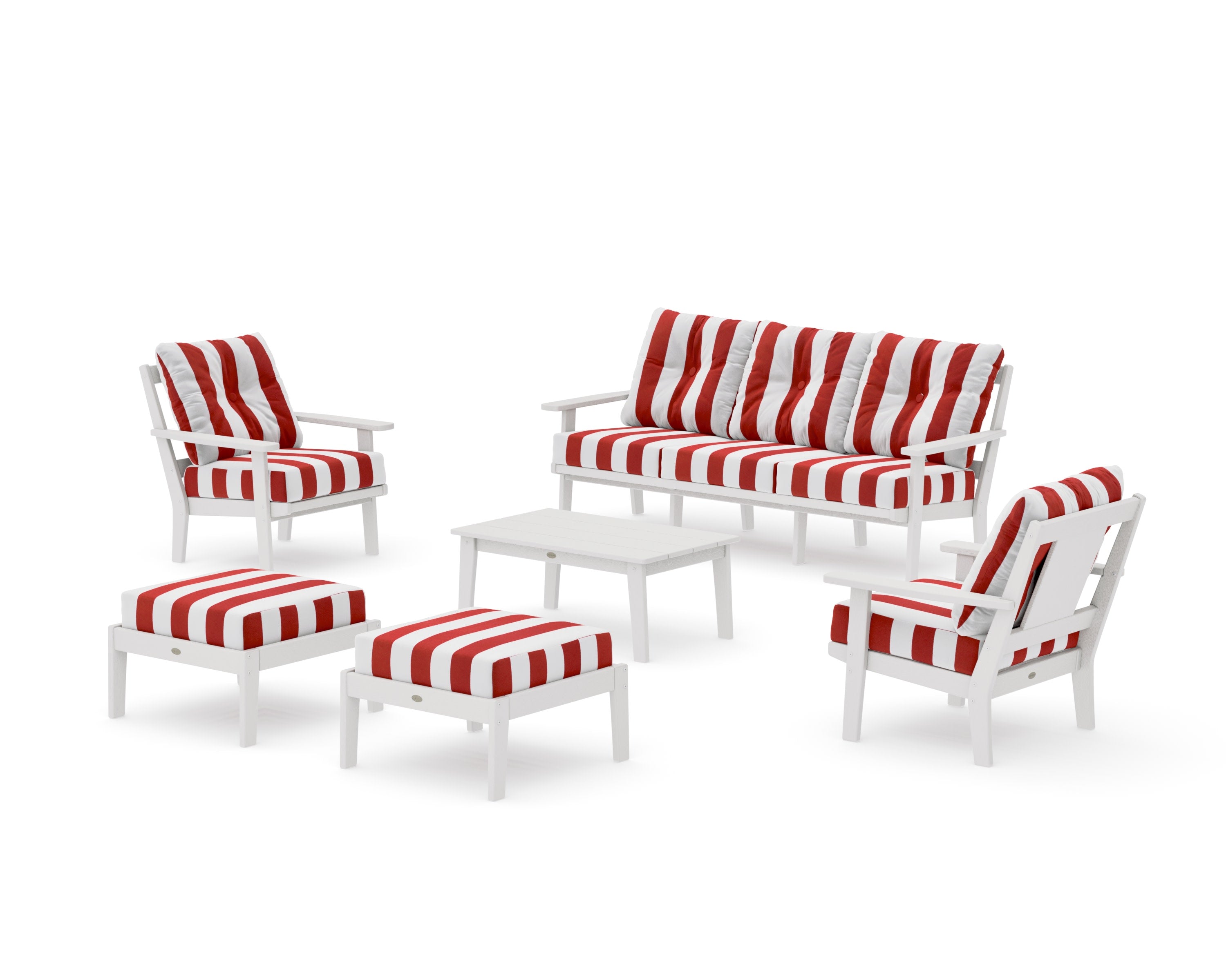 Prairie 6-Piece Lounge Sofa Set in Vintage White / Cabana Stripe Crimson