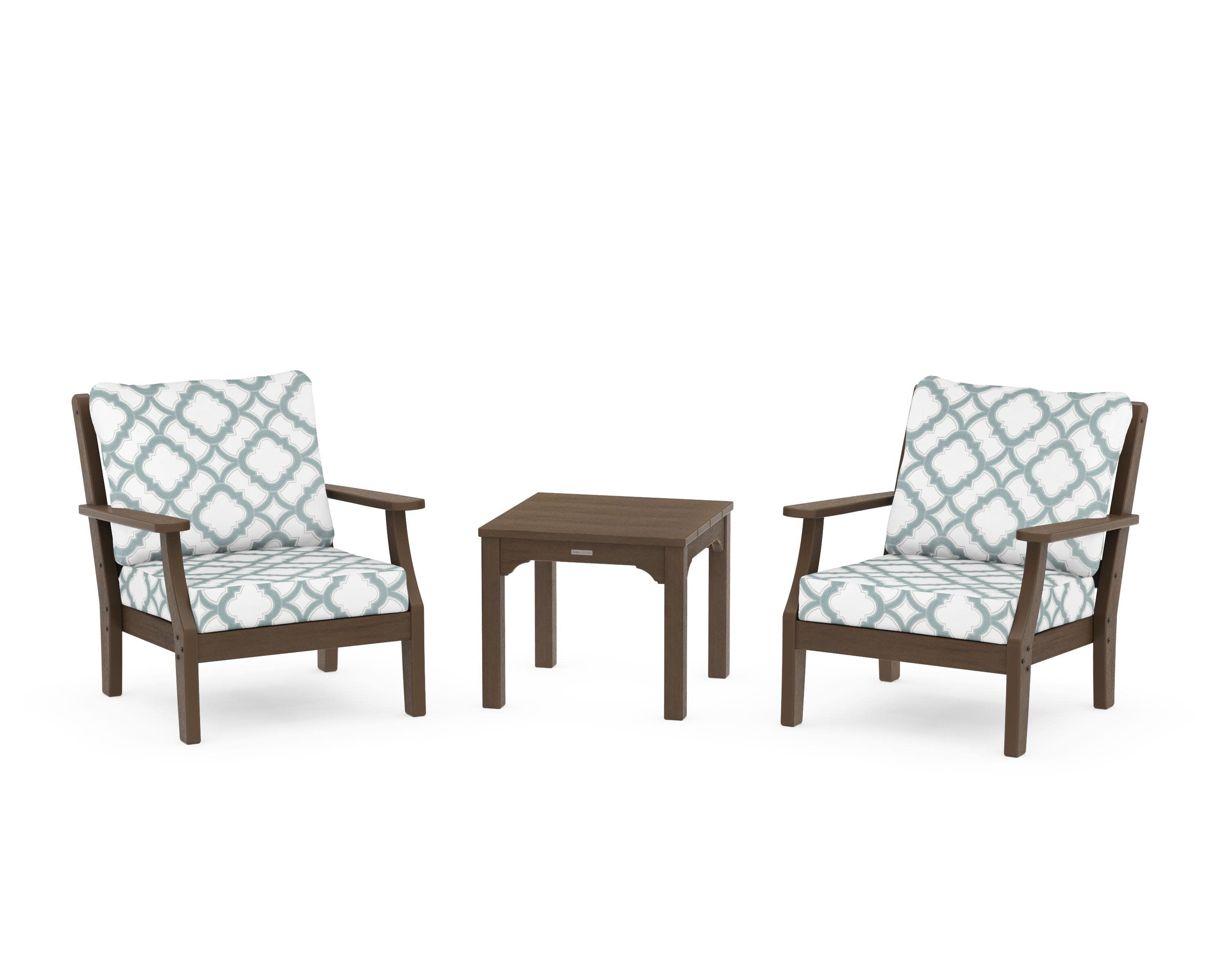 Chinoiserie 3-Piece Deep Seating Set in Kona / Trellis Glacier Spa